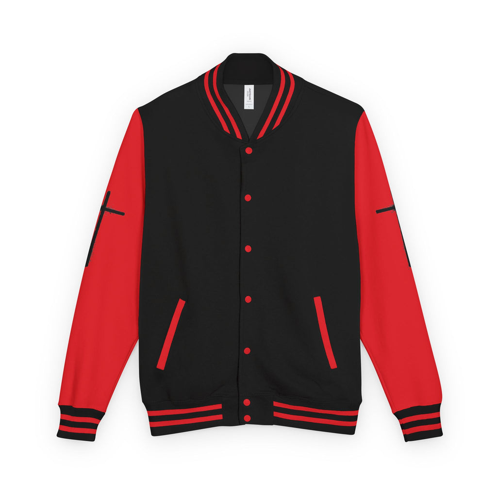 Cross Emblem Letterman Jacket | Red White Varsity