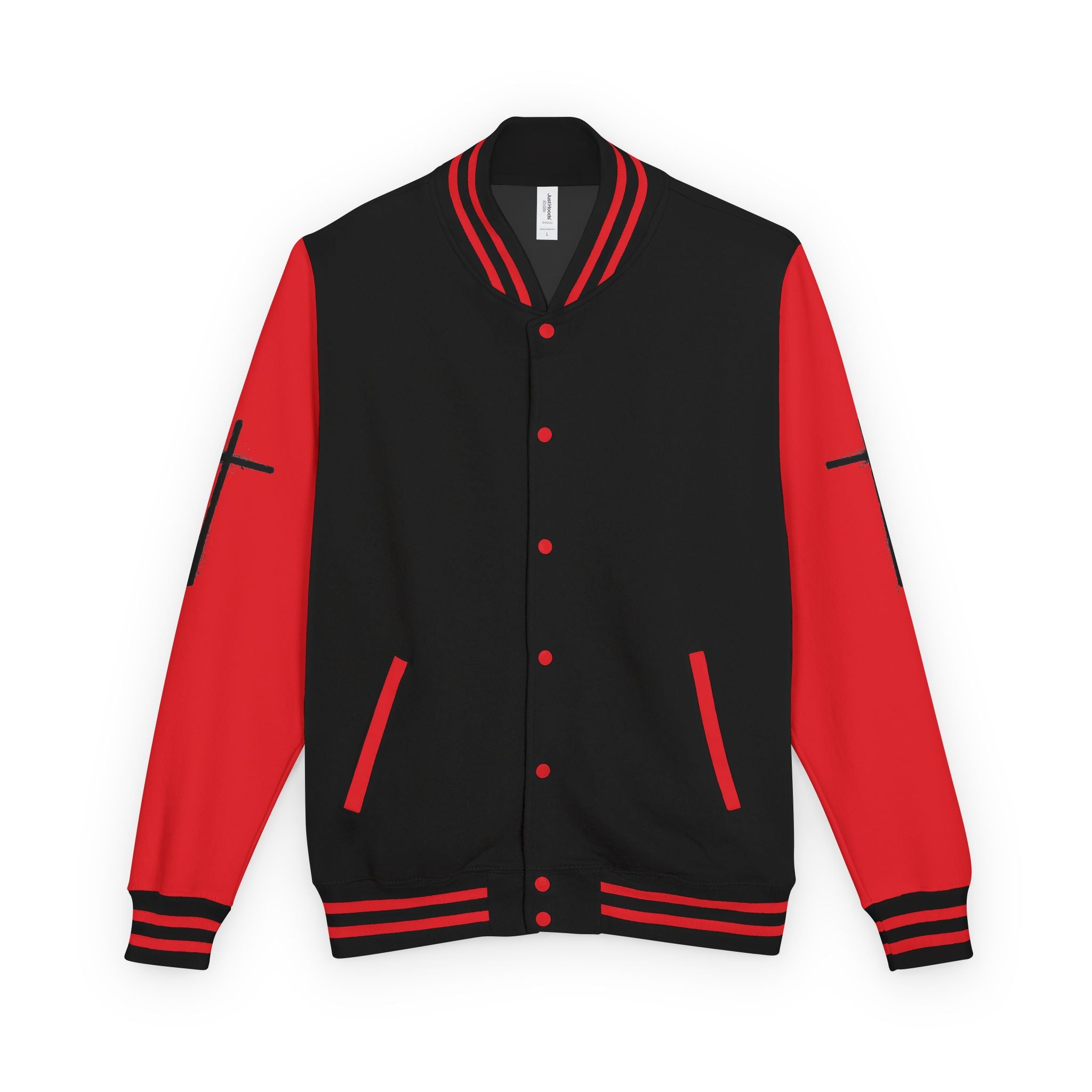 Cross Emblem Letterman Jacket | Red White Varsity