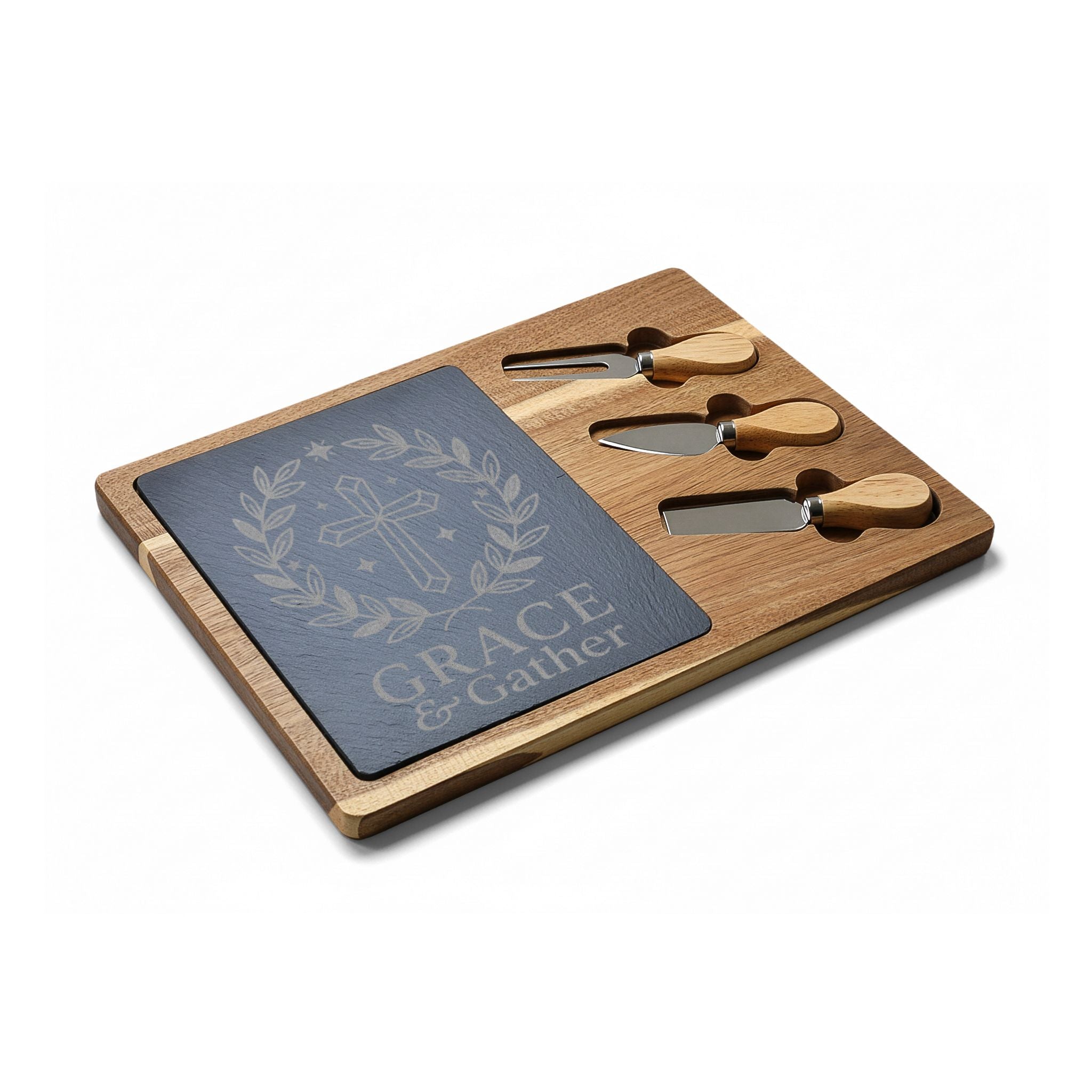 Grace and Gather Charcuterie Board with Slate Insert & Cheese Knives