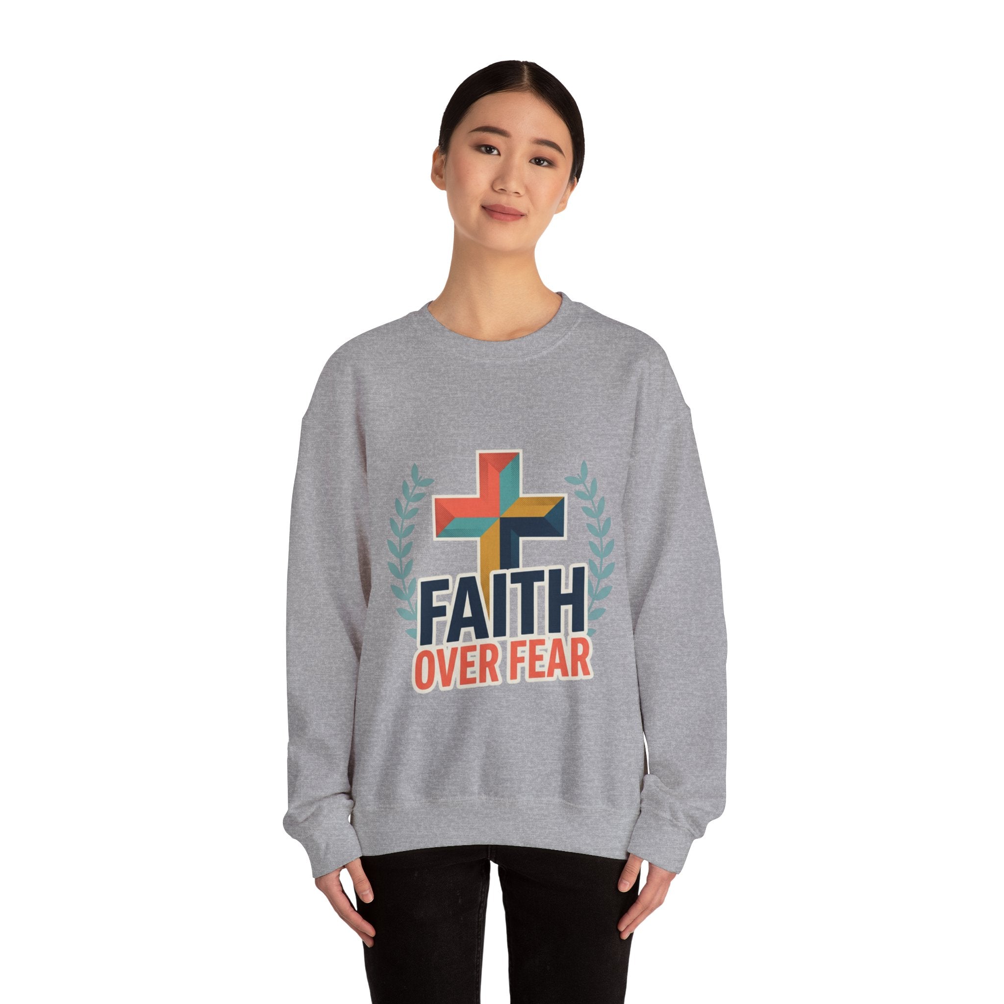 Faith Over Fear Crewneck Sweatshirt — Christian Cross Inspirational Pullover