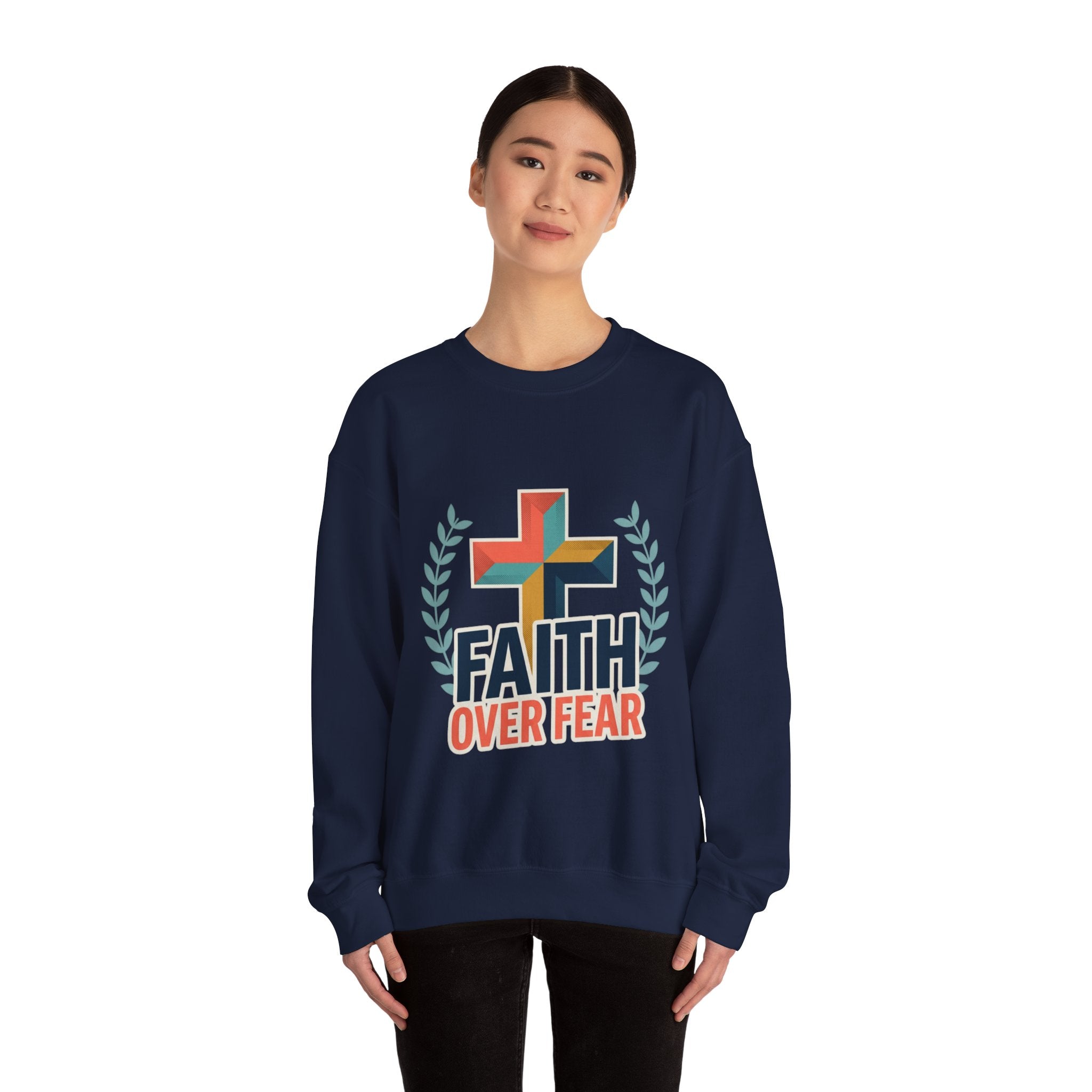 Faith Over Fear Crewneck Sweatshirt — Christian Cross Inspirational Pullover