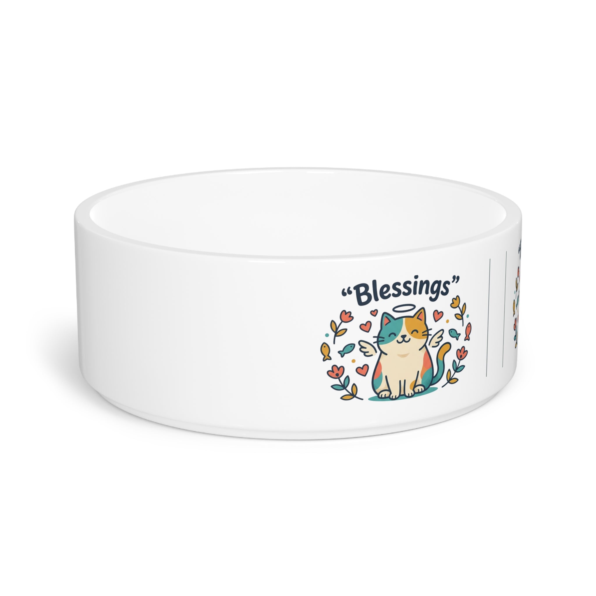Ceramic Pet Bowl — "Blessings" Cat Design