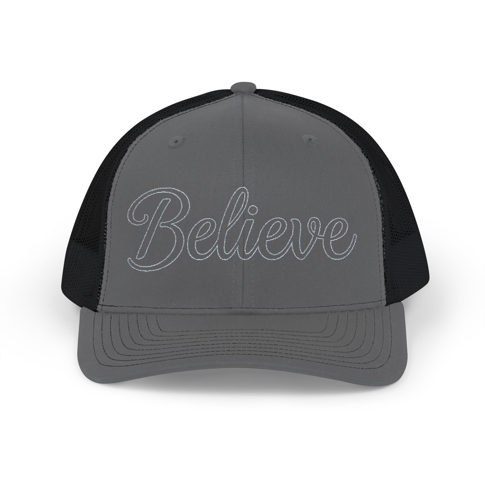 Believe Embroidered Trucker Cap — Inspirational Snapback Hat