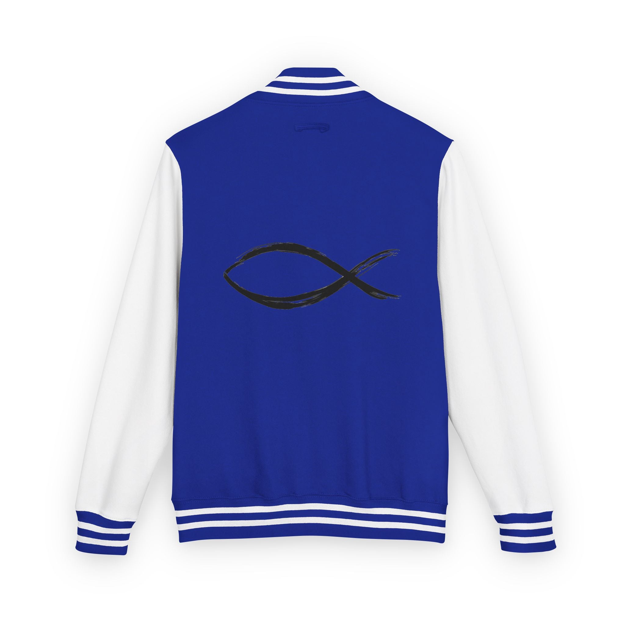 Christian Fish Symbol Emblem Letterman Jacket | Red White Varsity