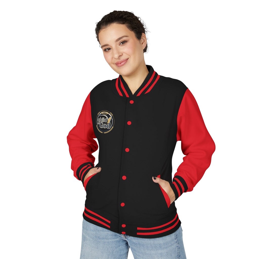 Child of God Emblem Letterman Jacket | Red White Varsity
