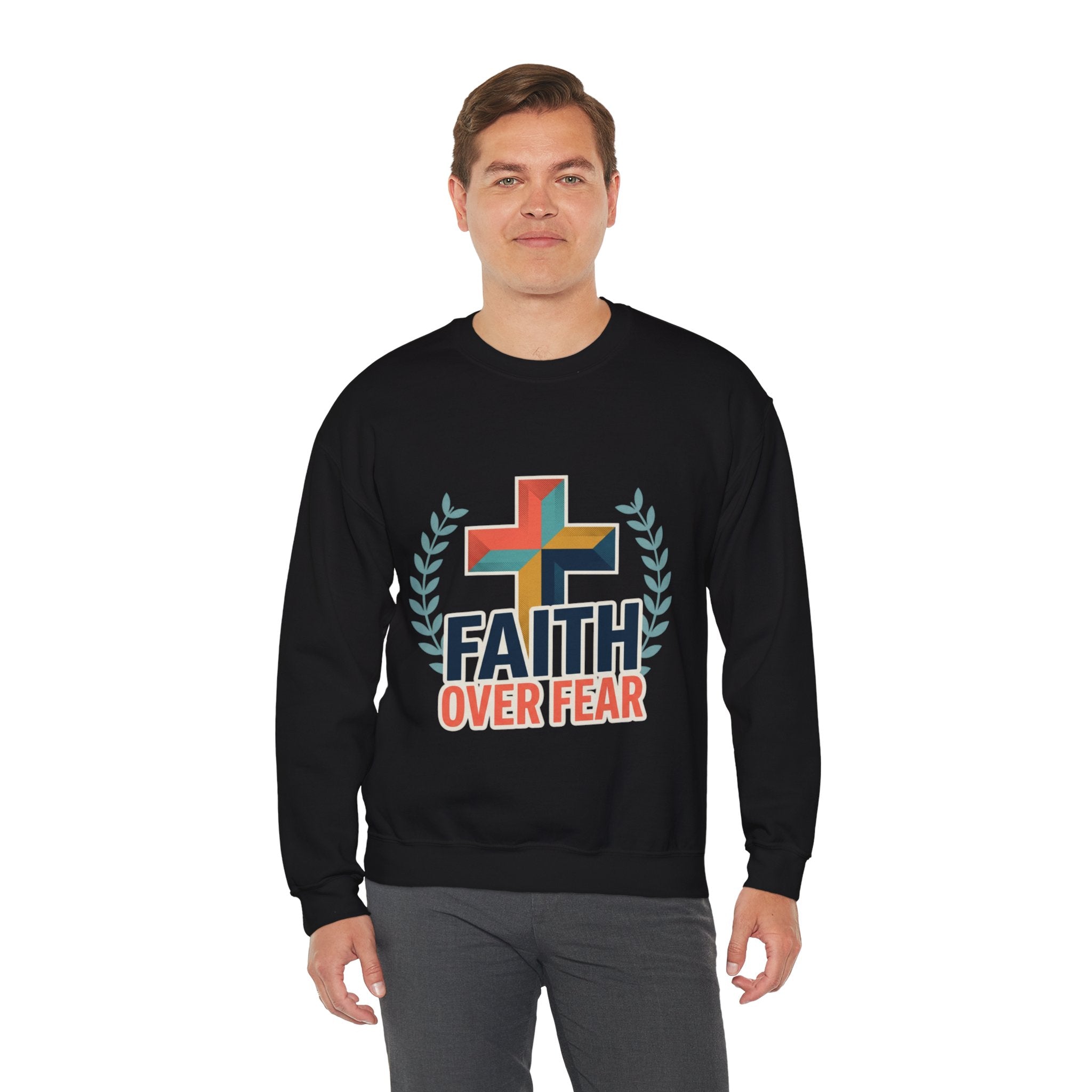 Faith Over Fear Crewneck Sweatshirt — Christian Cross Inspirational Pullover