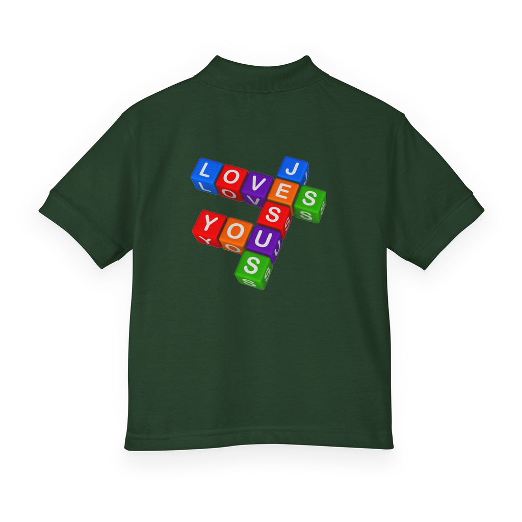 Jesus Loves You cross block design Youth Polo