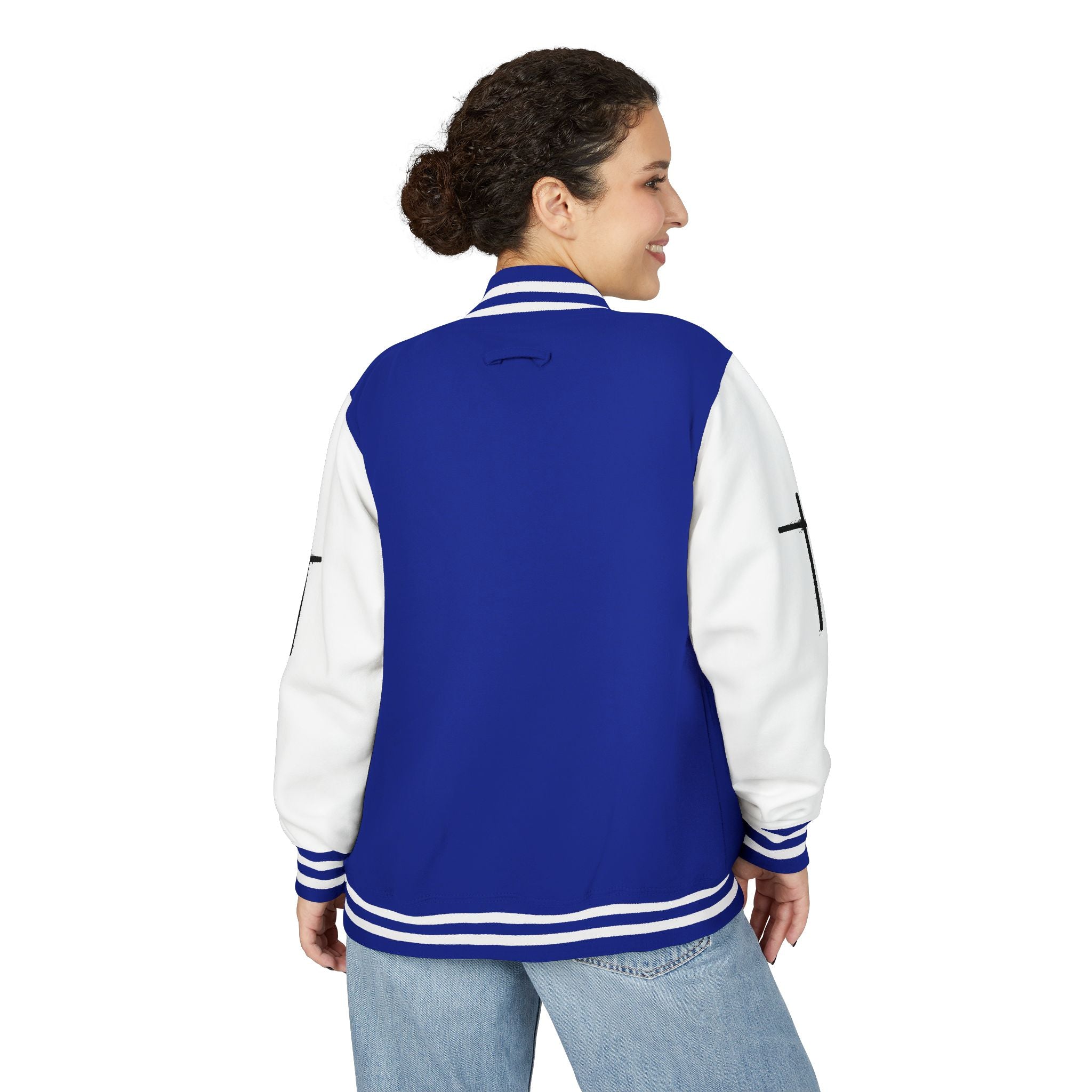Cross Emblem Letterman Jacket | Red White Varsity