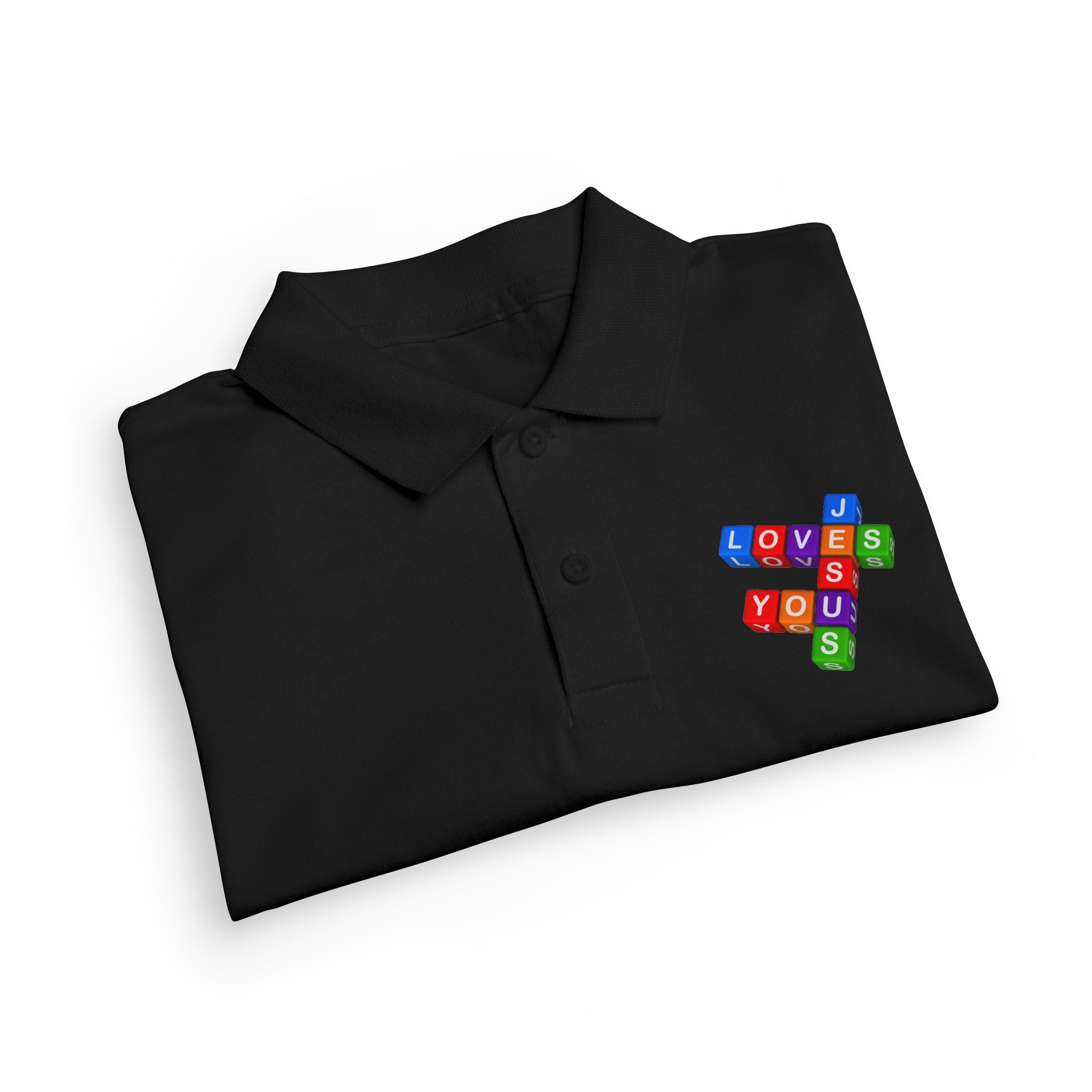 Jesus Loves You cross block design Youth Polo