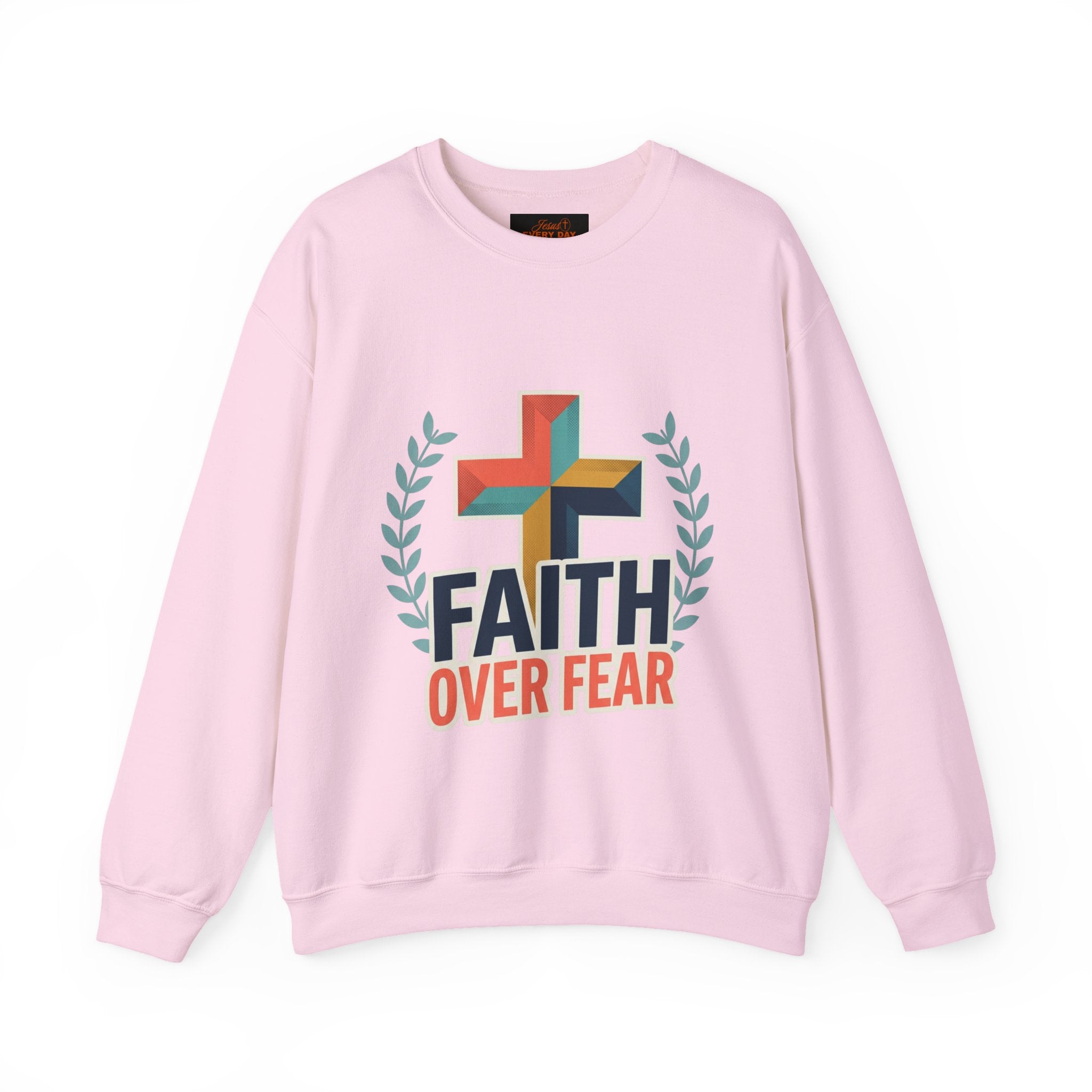 Faith Over Fear Crewneck Sweatshirt — Christian Cross Inspirational Pullover