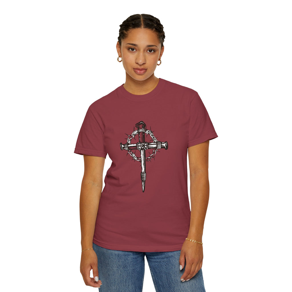 Nail Cross with Crown of Thorns T-shirt | Religious Gothic Faith Design