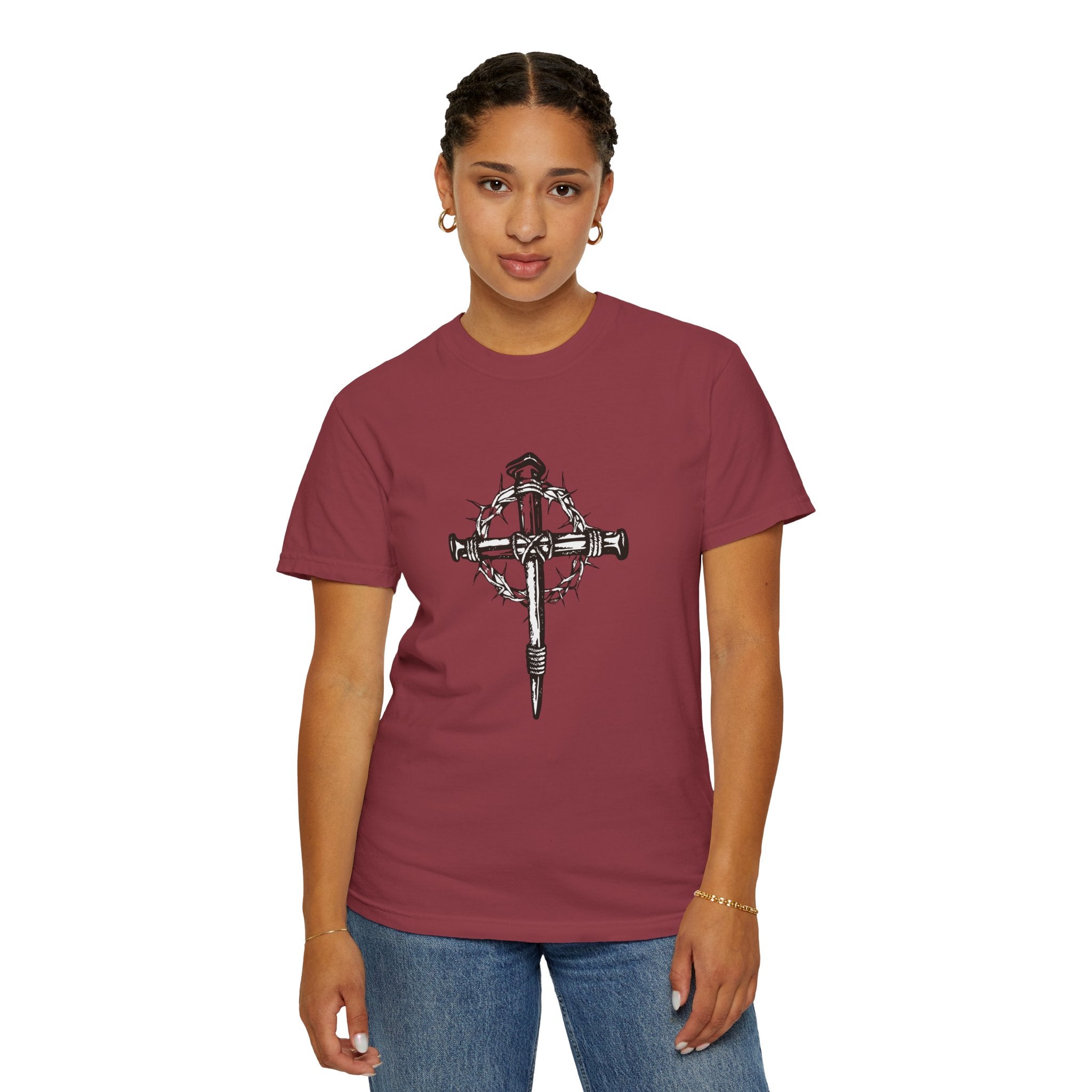 Nail Cross with Crown of Thorns T-shirt | Religious Gothic Faith Design