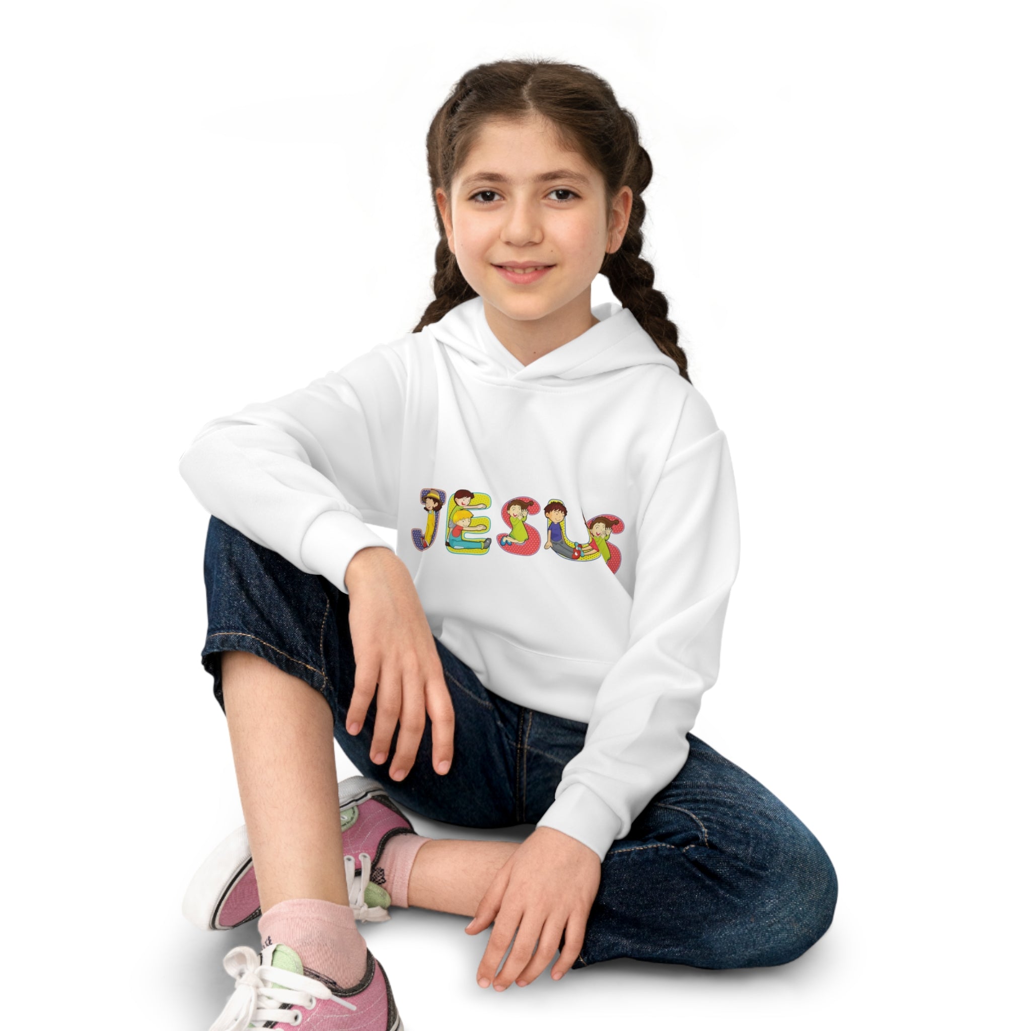 Jesus Kids Hoodie | Colorful Cartoon Lettering, Religious Christianity
