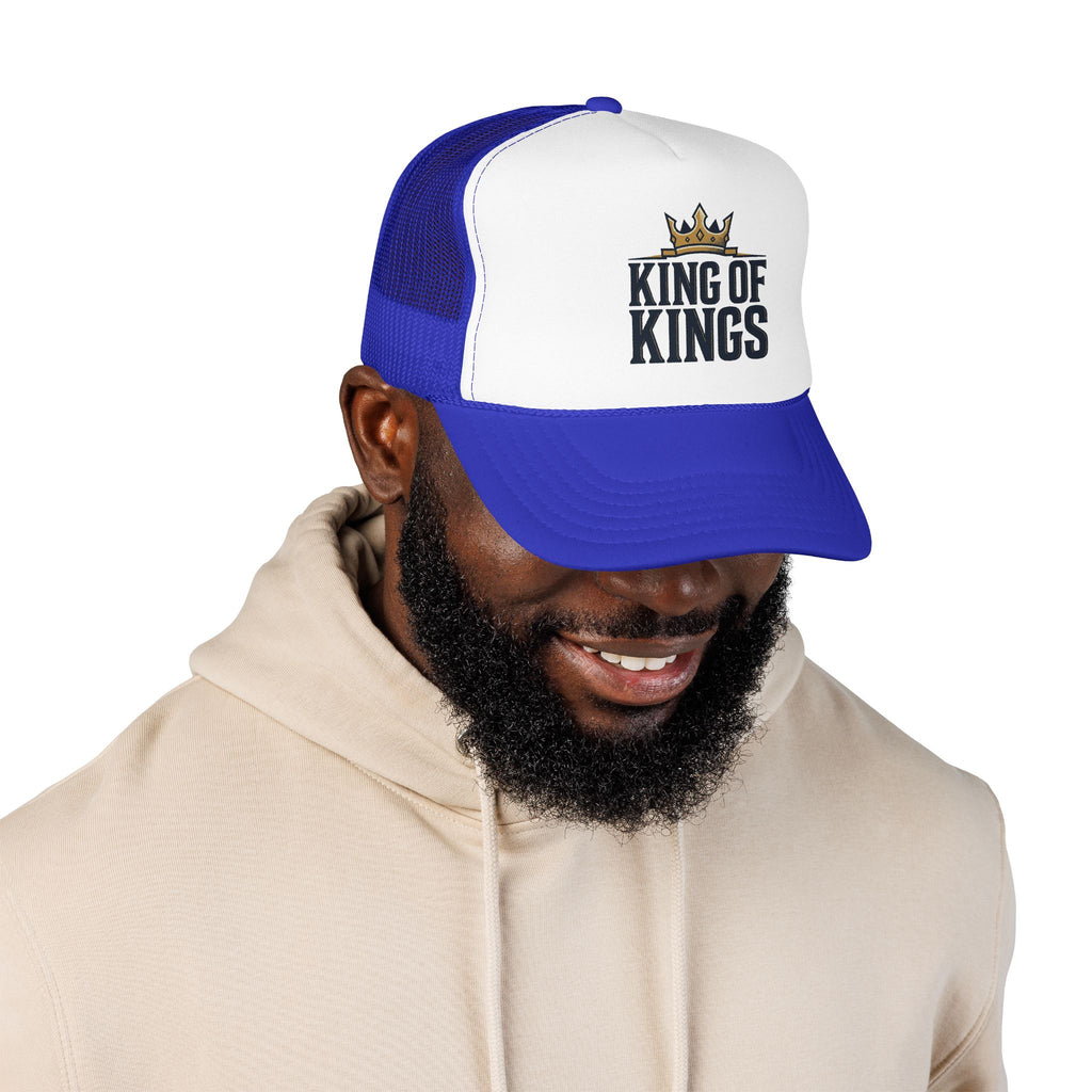 King of Kings Trucker Hat – Foam Mesh Baseball Cap with Gold Crown Design