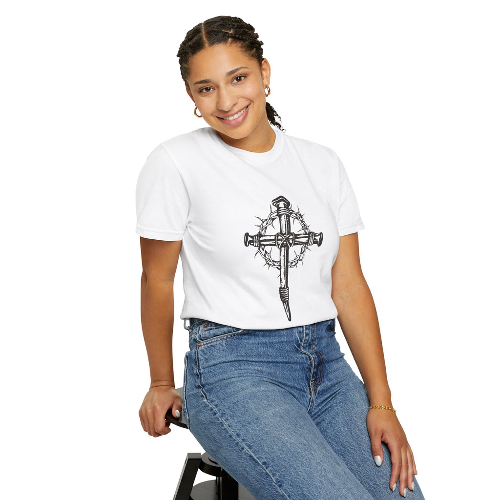 Nail Cross with Crown of Thorns T-shirt | Religious Gothic Faith Design