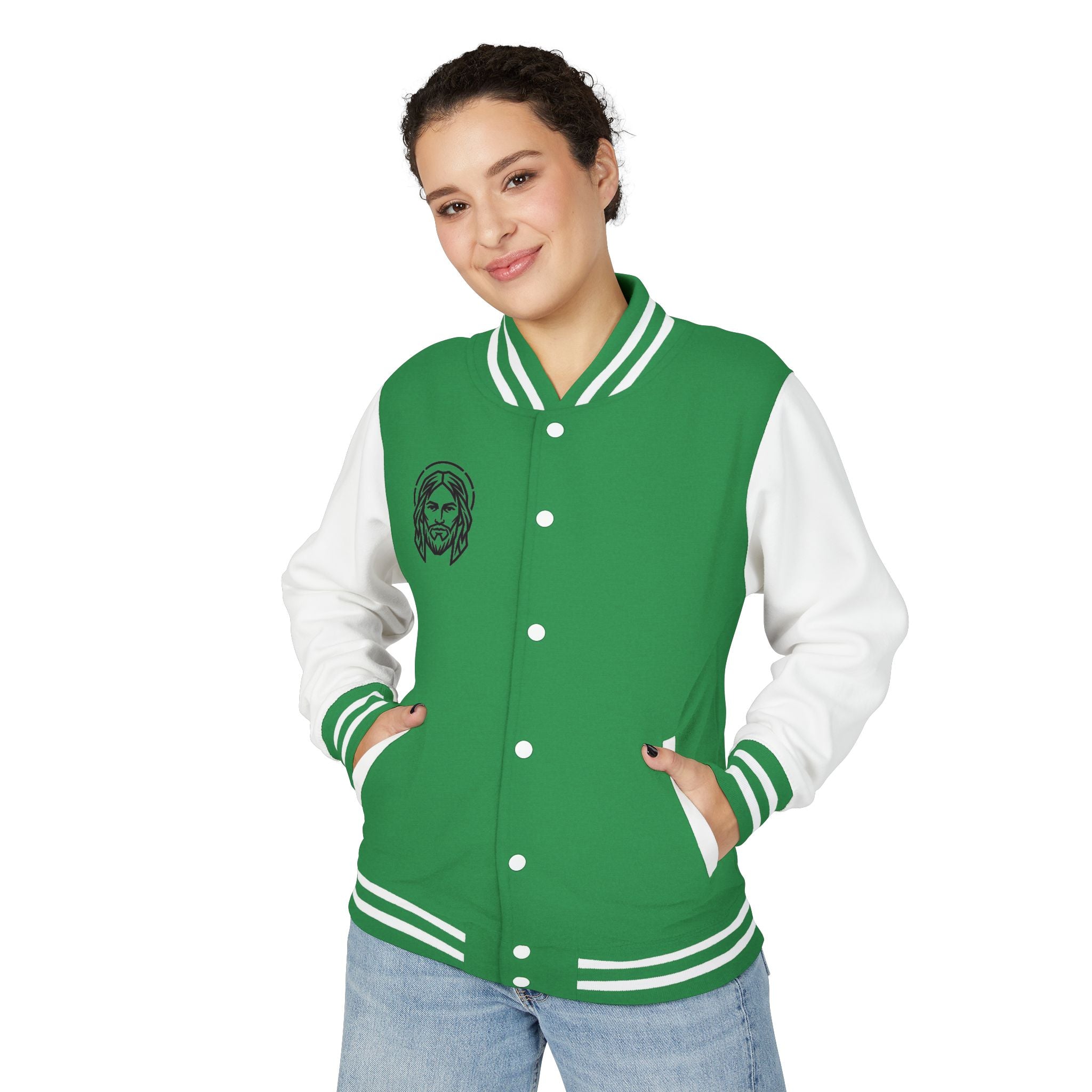 Christ Emblem Letterman Jacket | Red White Varsity