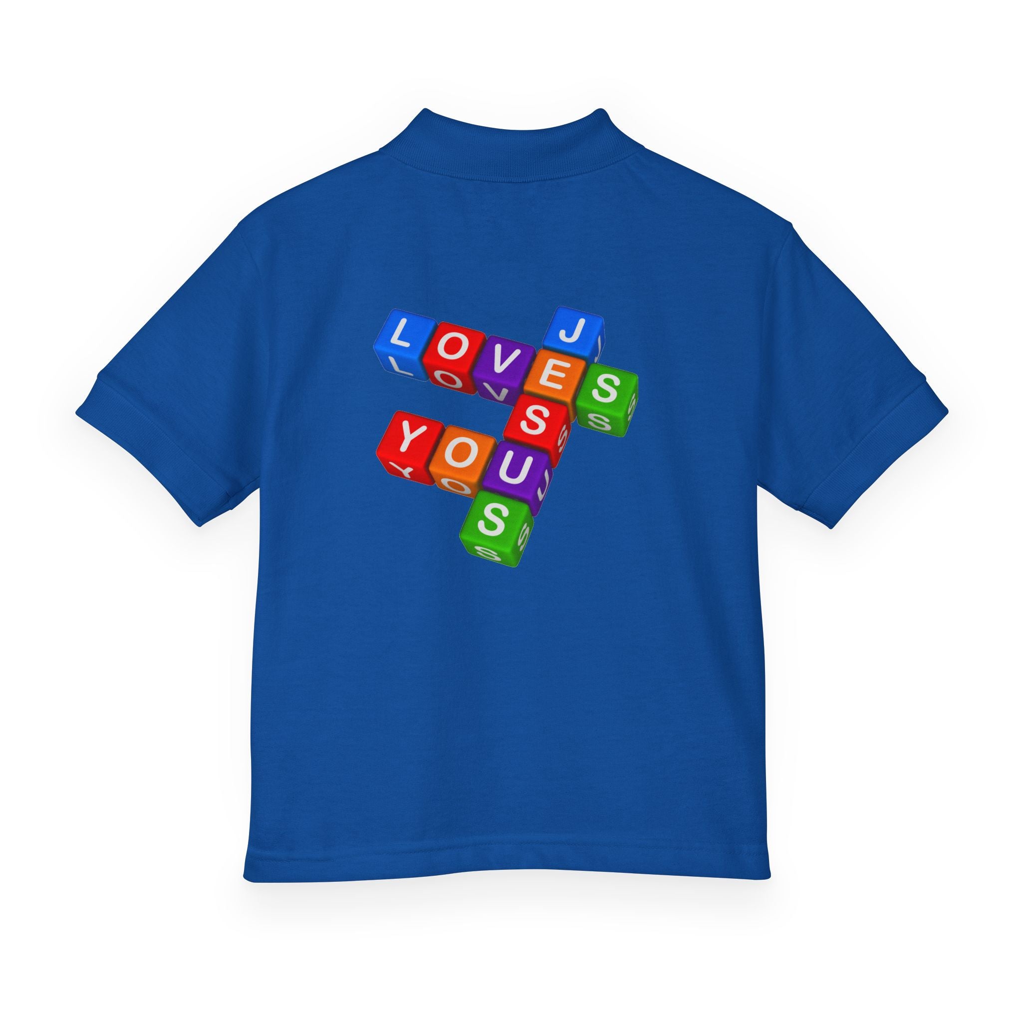 Jesus Loves You cross block design Youth Polo