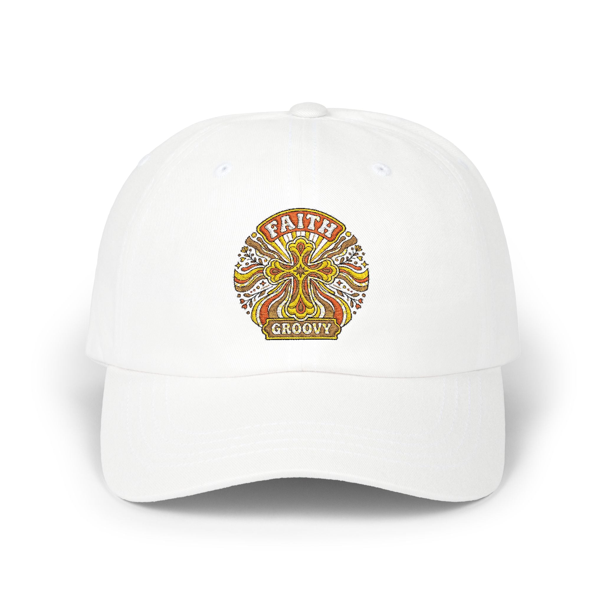 Faith Groovy Dad Cap — Christian Embroidered Baseball Hat