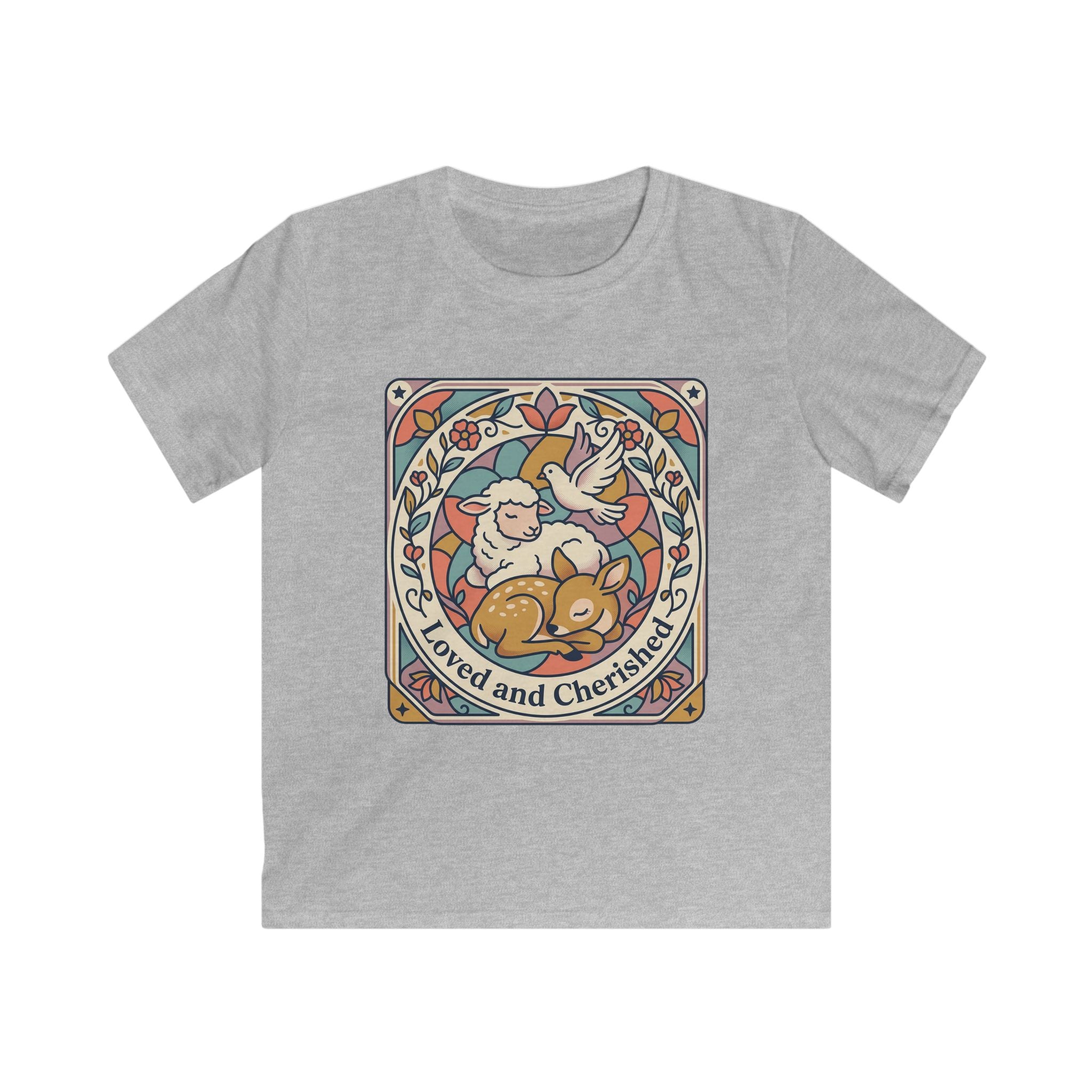 Kids Tee — "Loved and Cherished" Lamb, Dear and Dove