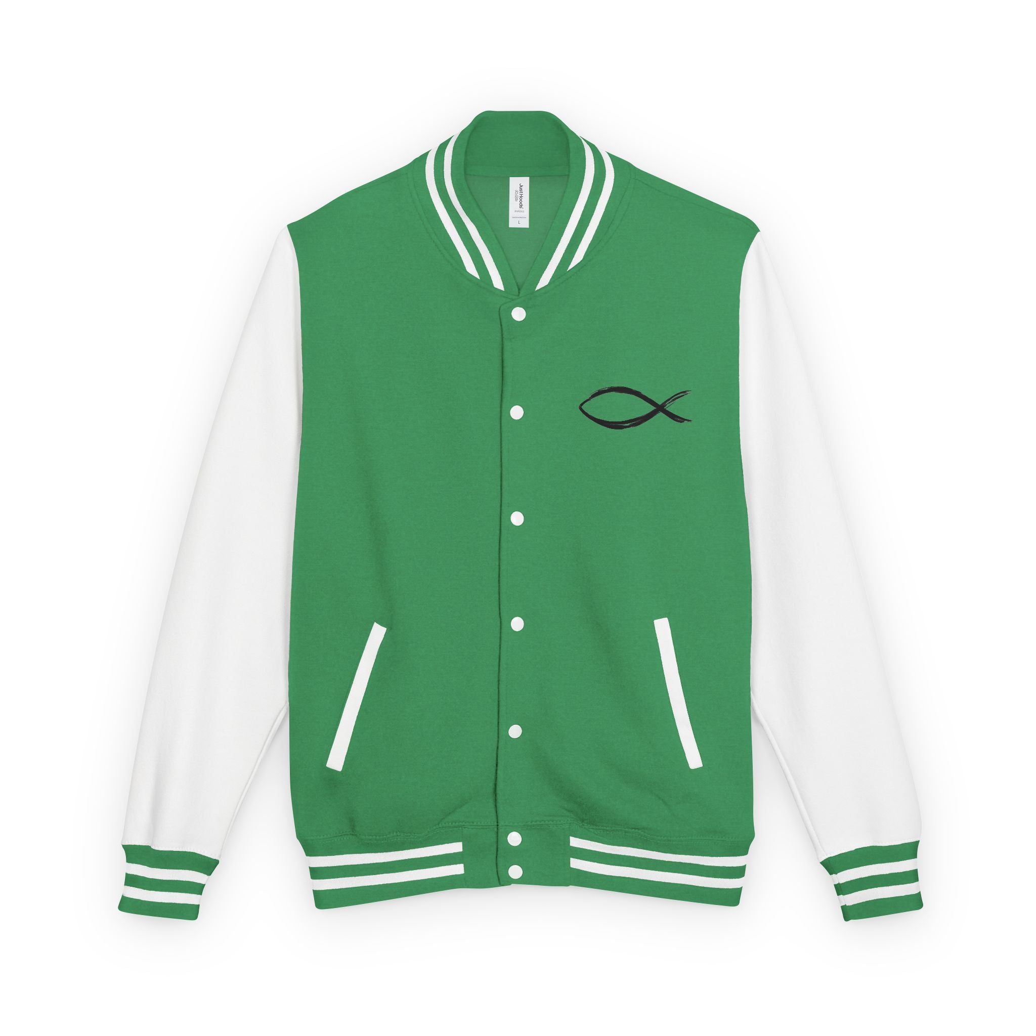 Christian Fish Symbol Emblem Letterman Jacket | Red White Varsity