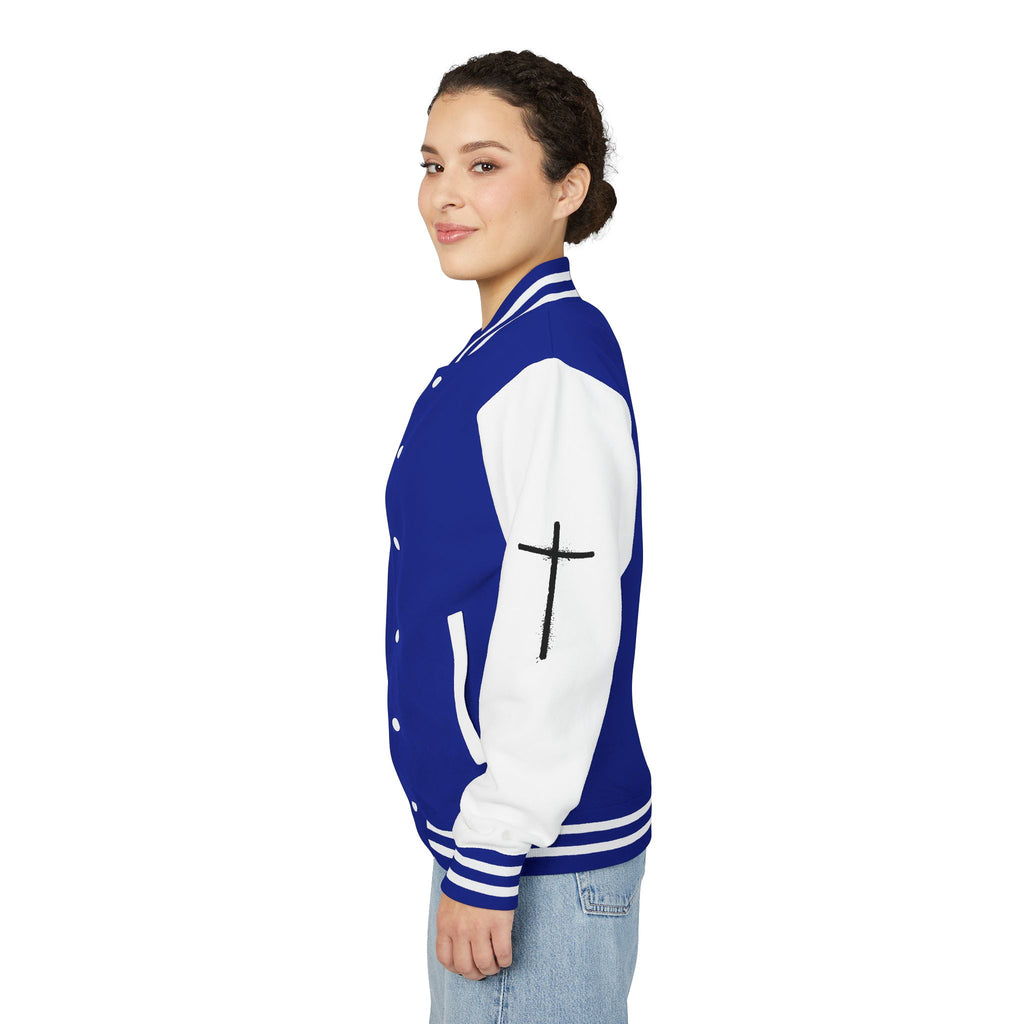 Cross Emblem Letterman Jacket | Red White Varsity