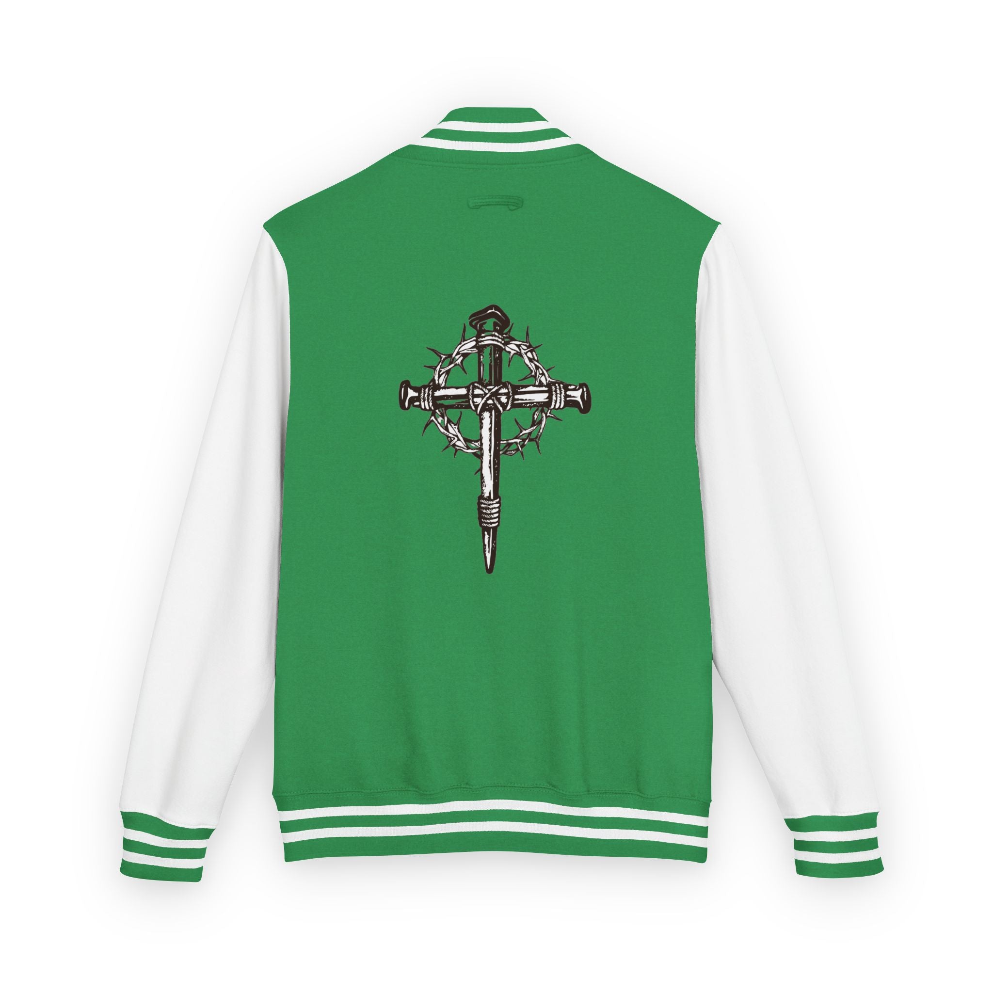 Gothic Cross Nail Emblem Letterman Jacket | Red White Varsity