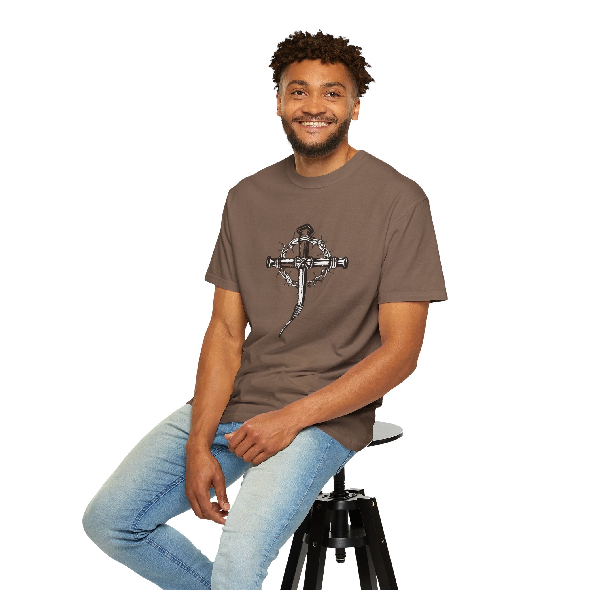 Nail Cross with Crown of Thorns T-shirt | Religious Gothic Faith Design