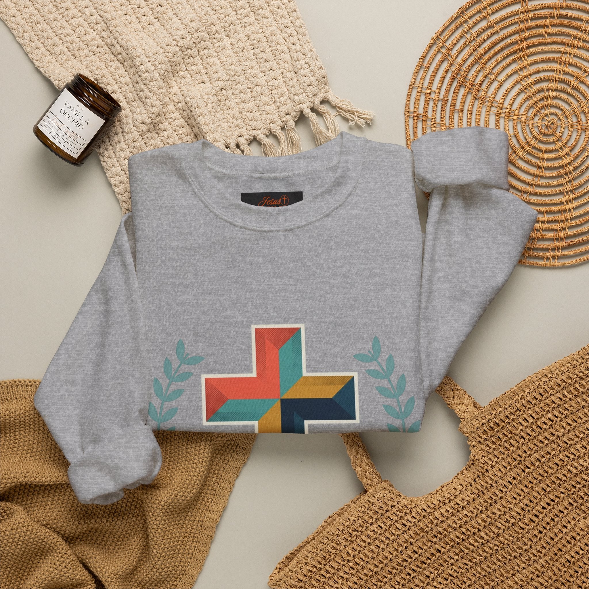 Faith Over Fear Crewneck Sweatshirt — Christian Cross Inspirational Pullover