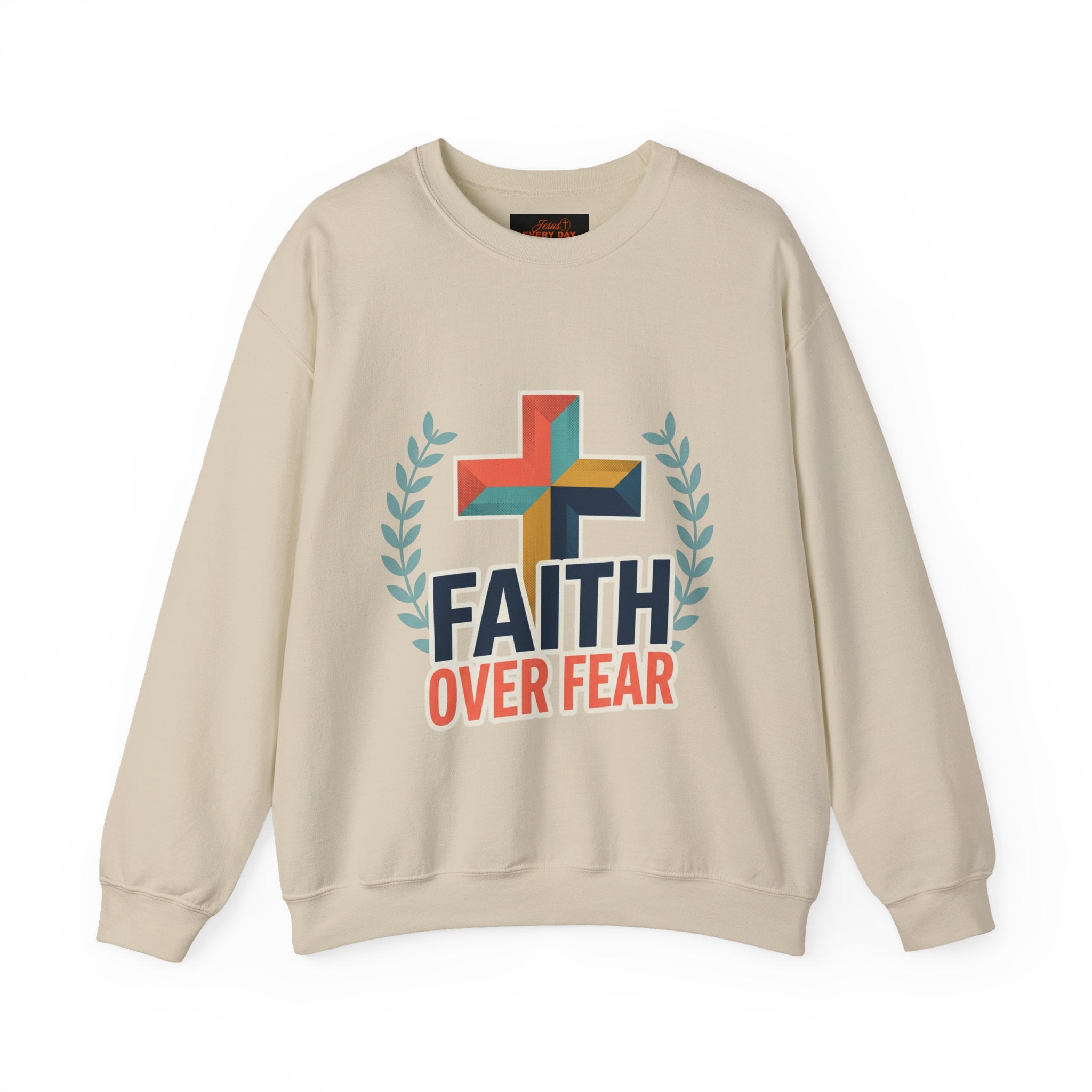 Faith Over Fear Crewneck Sweatshirt — Christian Cross Inspirational Pullover