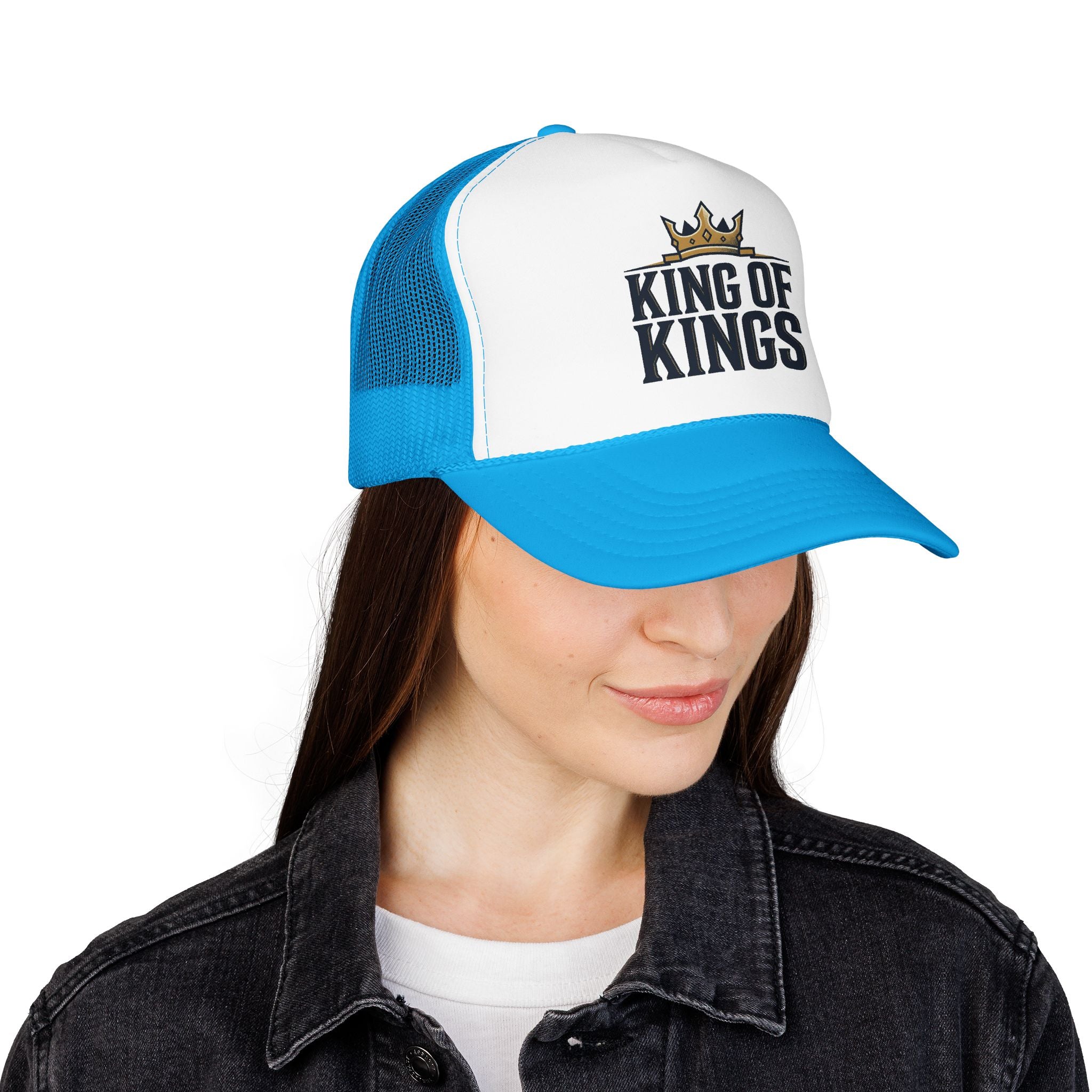 King of Kings Trucker Hat – Foam Mesh Baseball Cap with Gold Crown Design