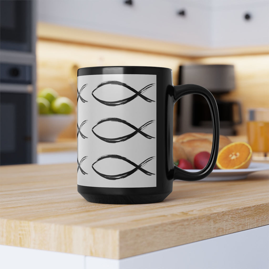 Christian Fish Pattern Mug | Black Ceramic Coffee Mug