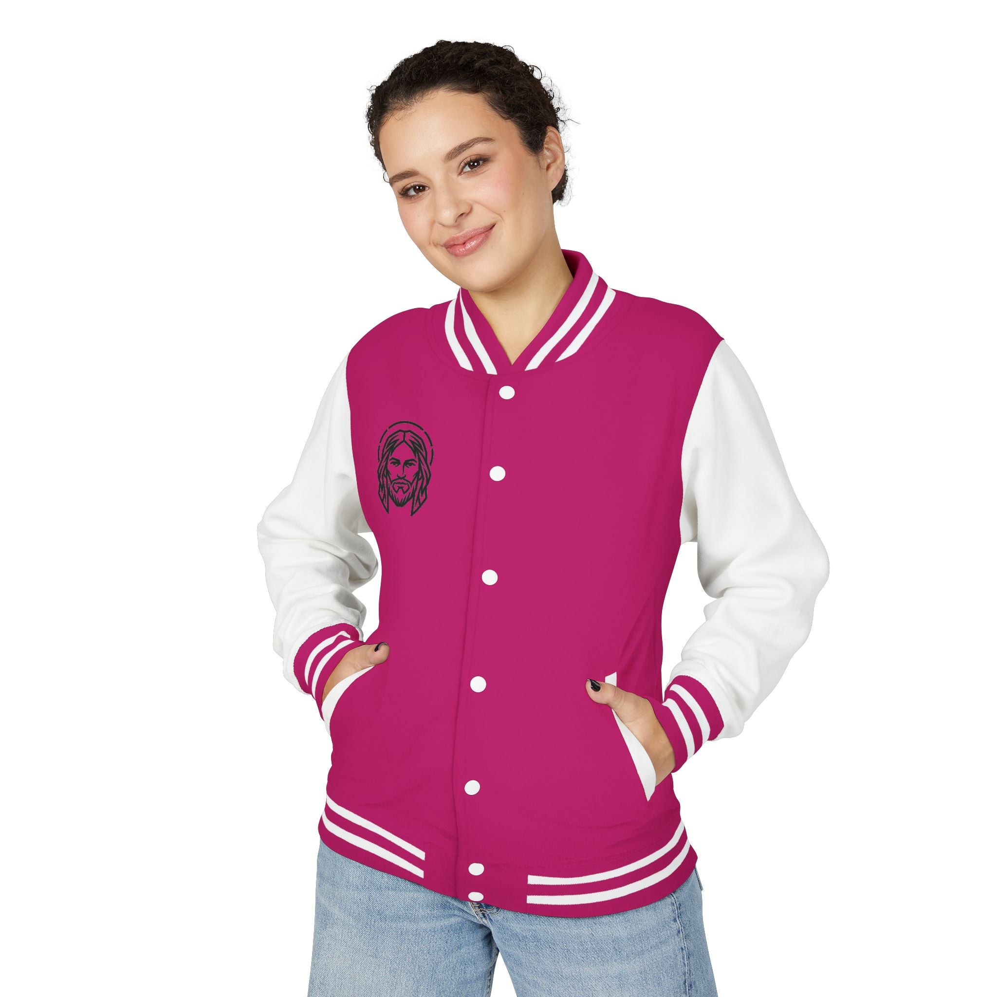 Christ Emblem Letterman Jacket | Red White Varsity