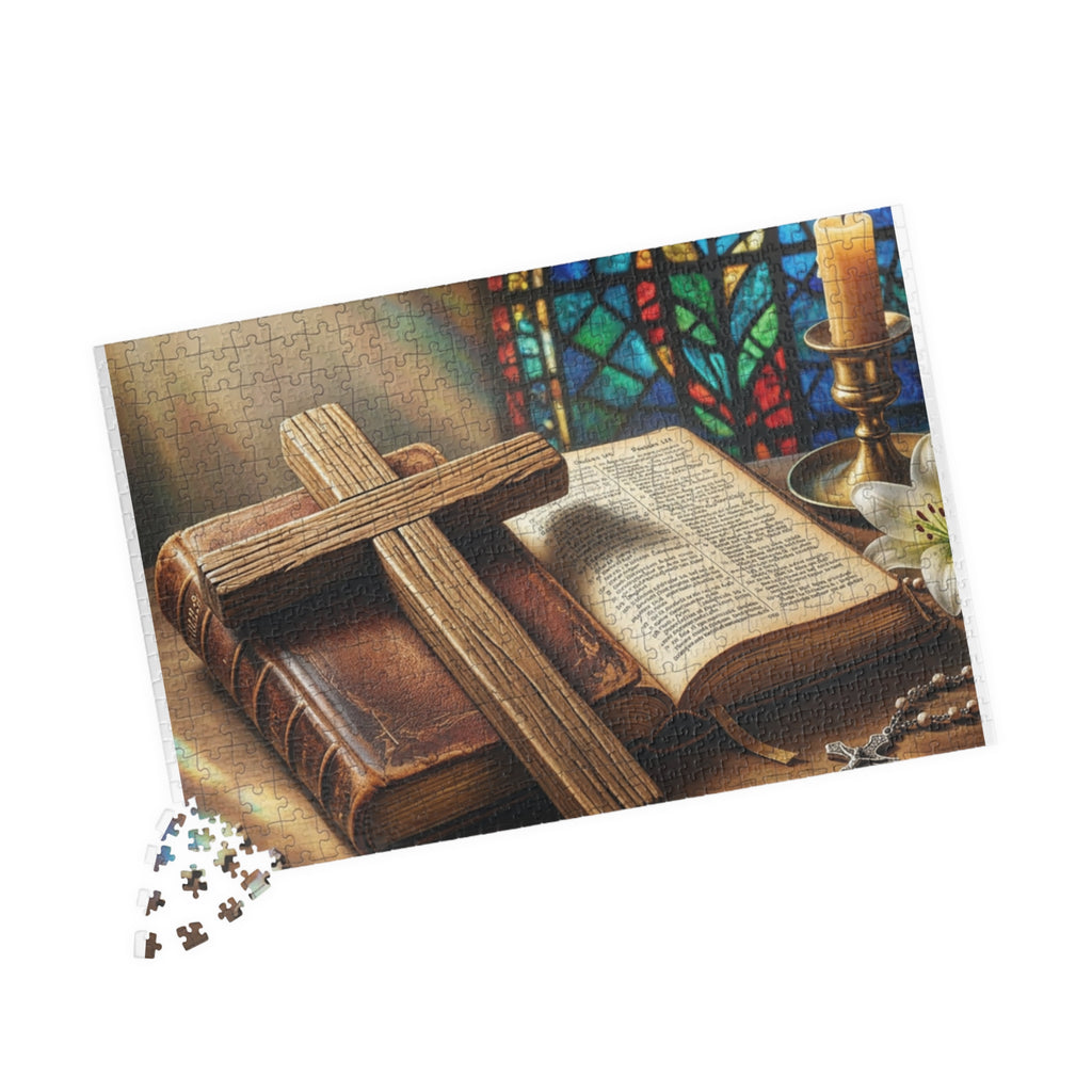 Christian Cross and bible Inspirational Puzzle - Motivational Jigsaw