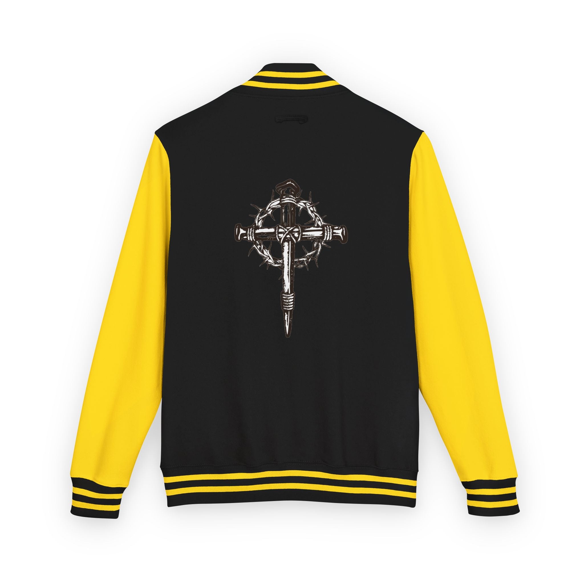 Gothic Cross Nail Emblem Letterman Jacket | Red White Varsity
