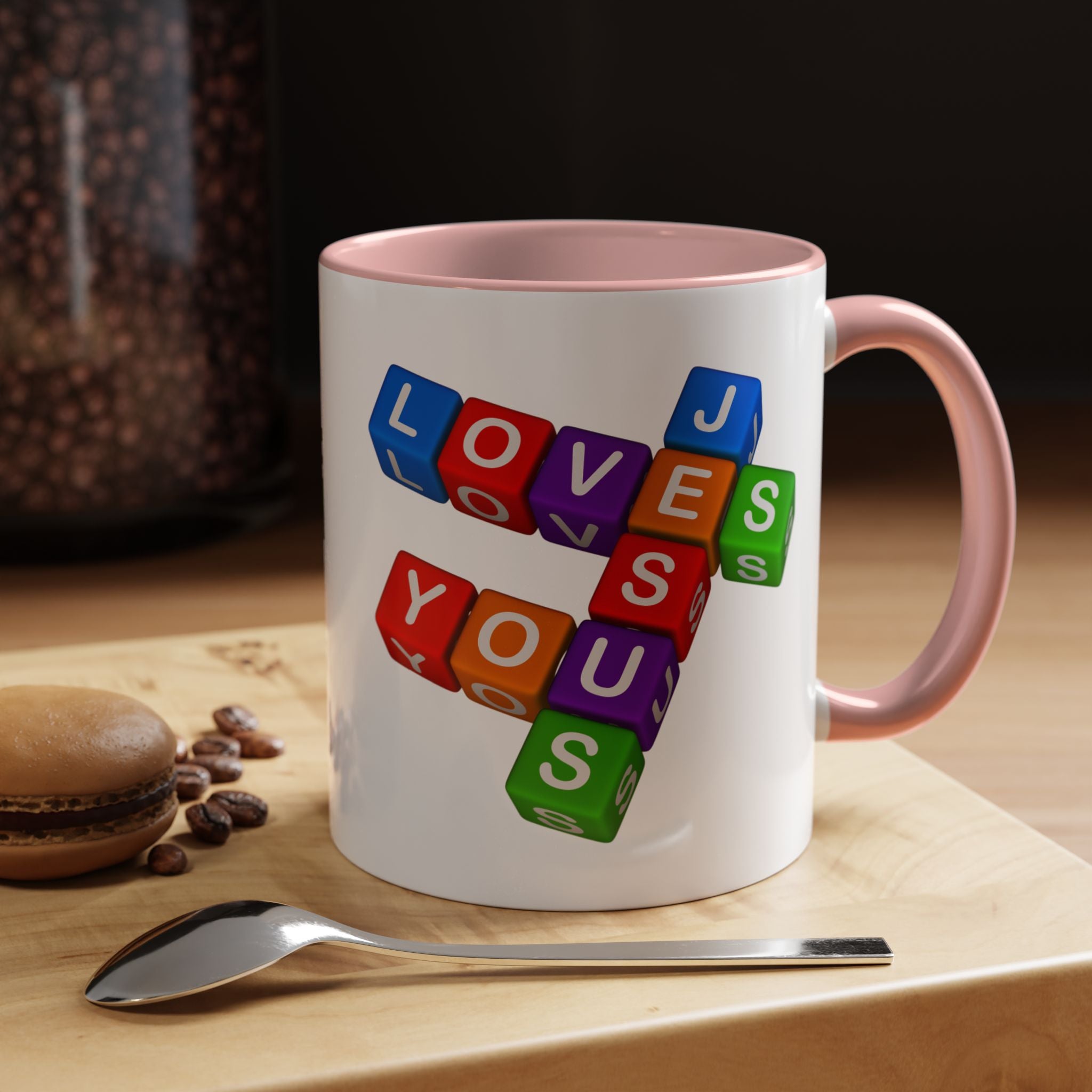 Colorful Letter Blocks 'Jesus Loves You' Mug | Accent Coffee Mug