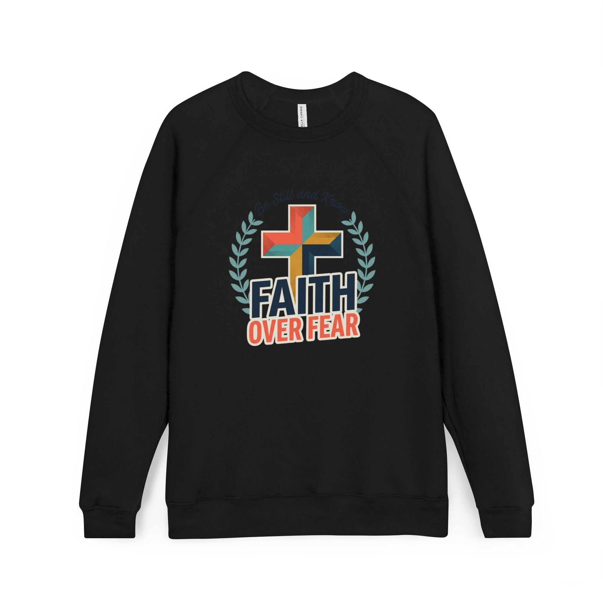 Faith Over Fear Sweatshirt — Christian Cross Raglan Pullover