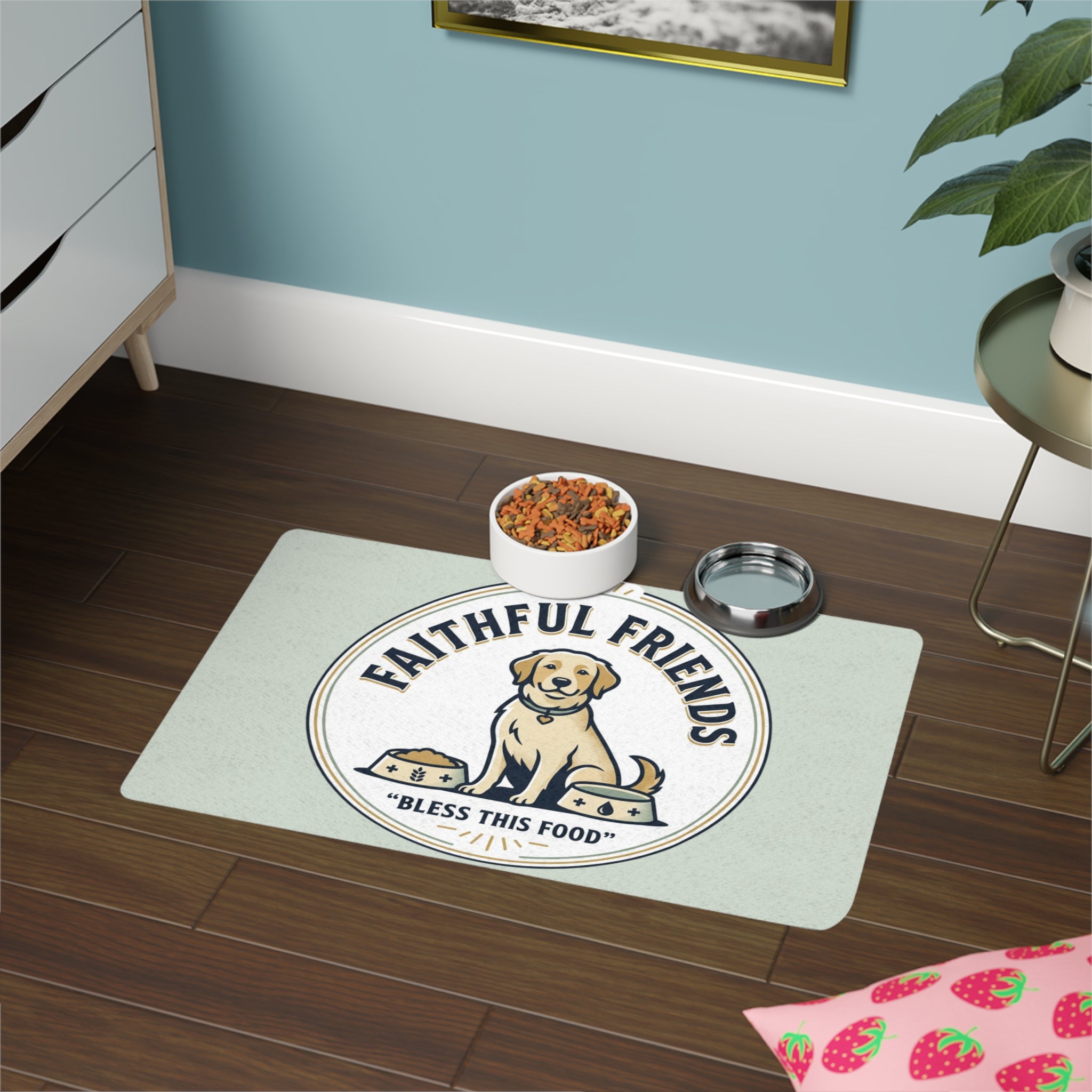 Pet Food Mat — "Faithful Friends" Dog Feeding Mat (12x18)