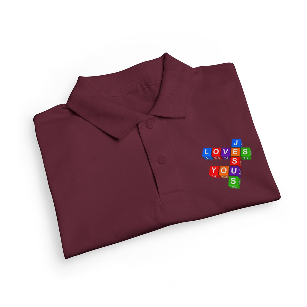 Jesus Loves You cross block design Youth Polo