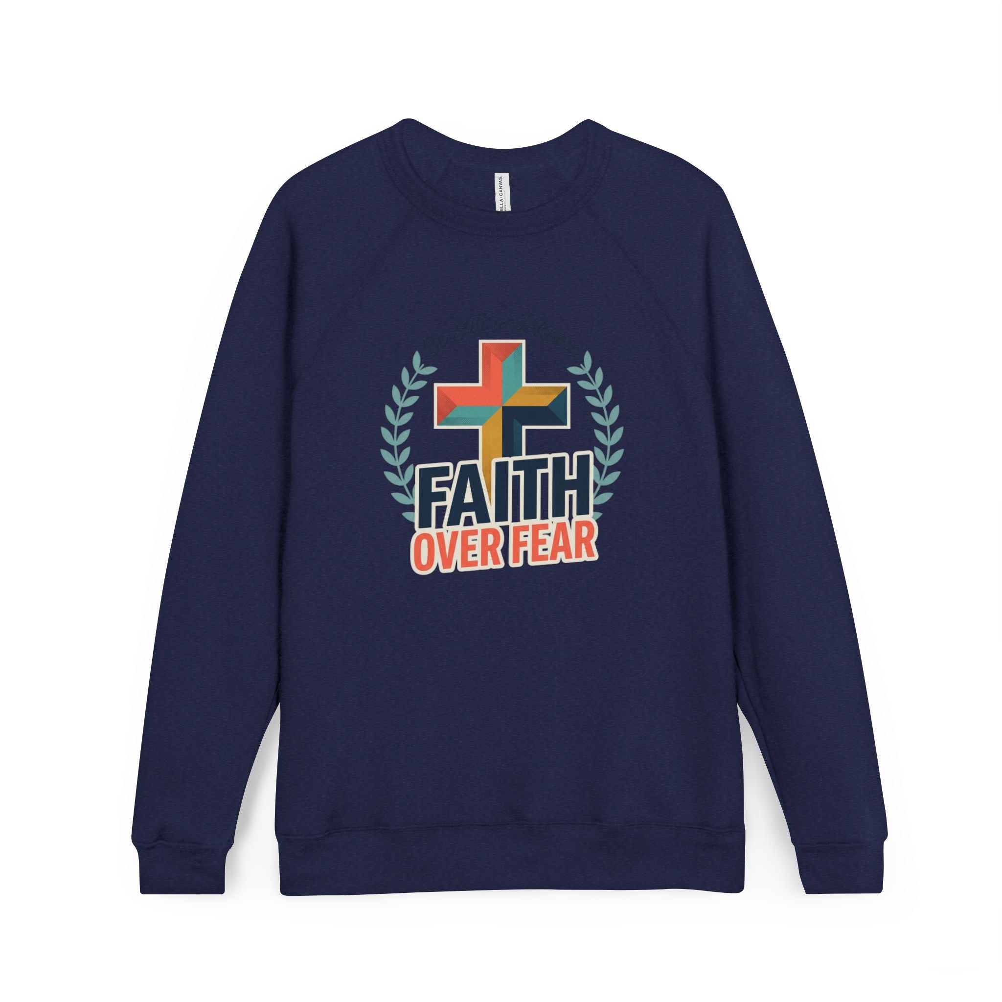Faith Over Fear Sweatshirt — Christian Cross Raglan Pullover