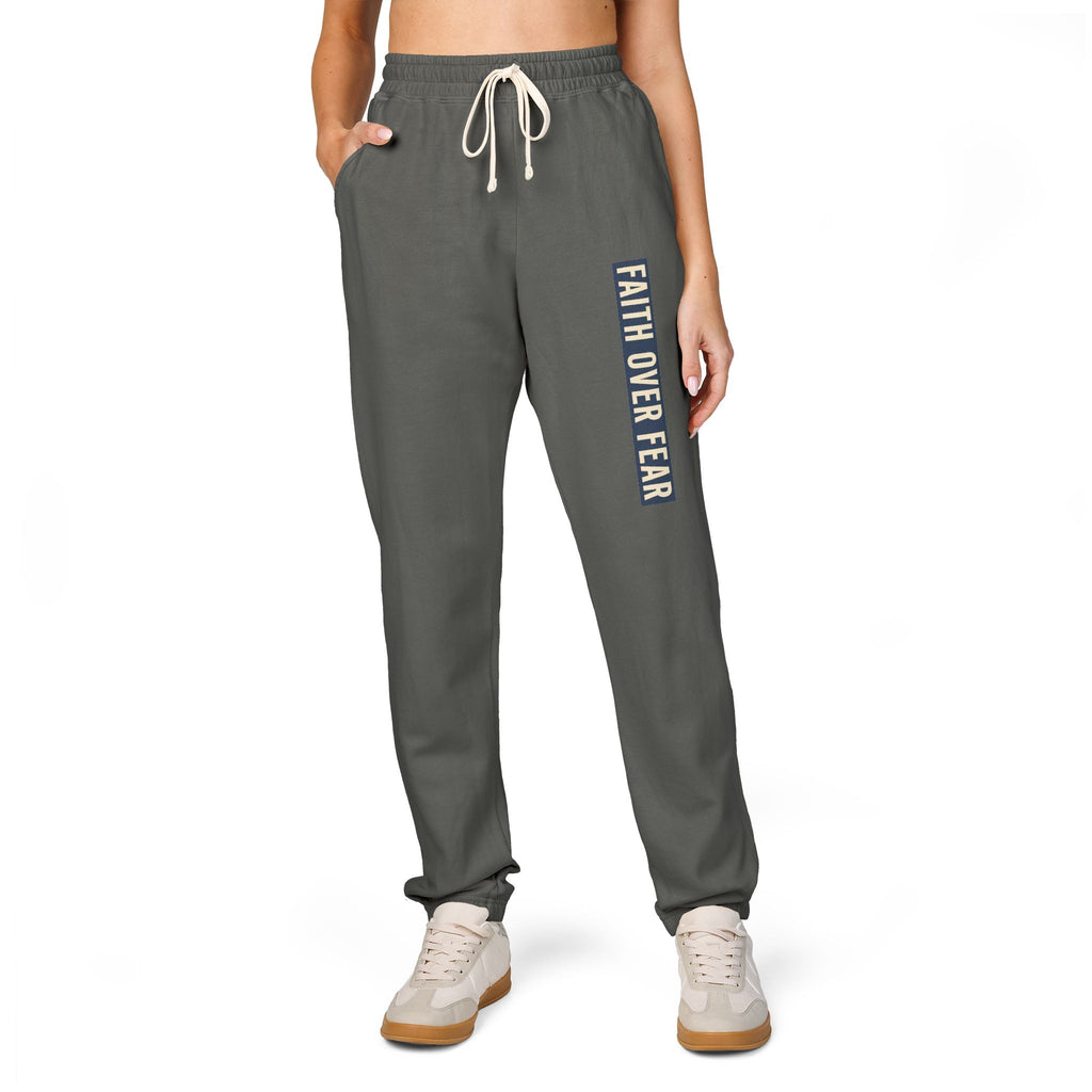 Distressed Faith over Fear Sweatpants | Garment-Dyed Fleece Joggers