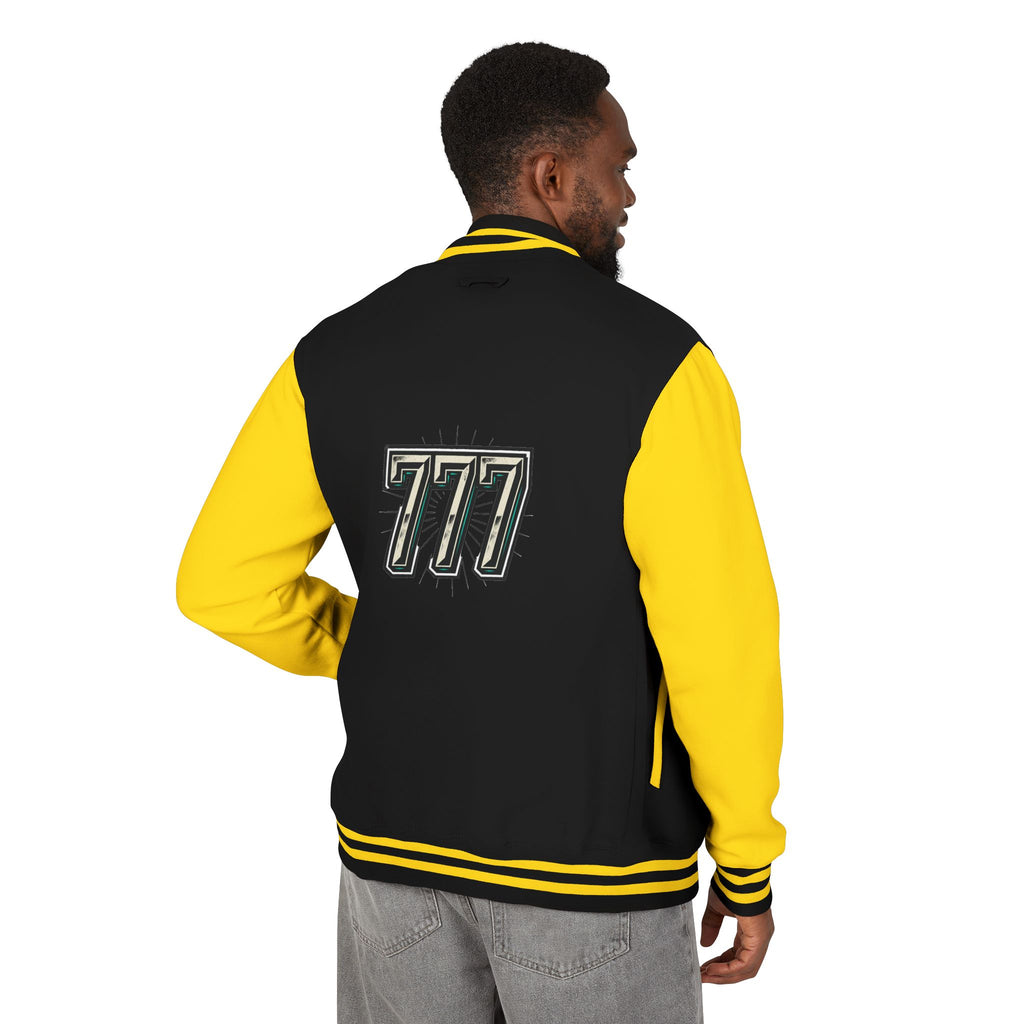 777 Emblem Letterman Jacket | Red White Varsity