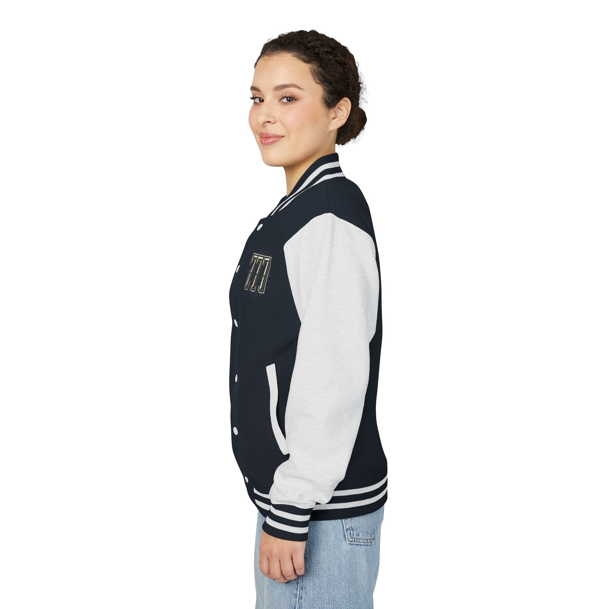 777 Emblem Letterman Jacket | Red White Varsity