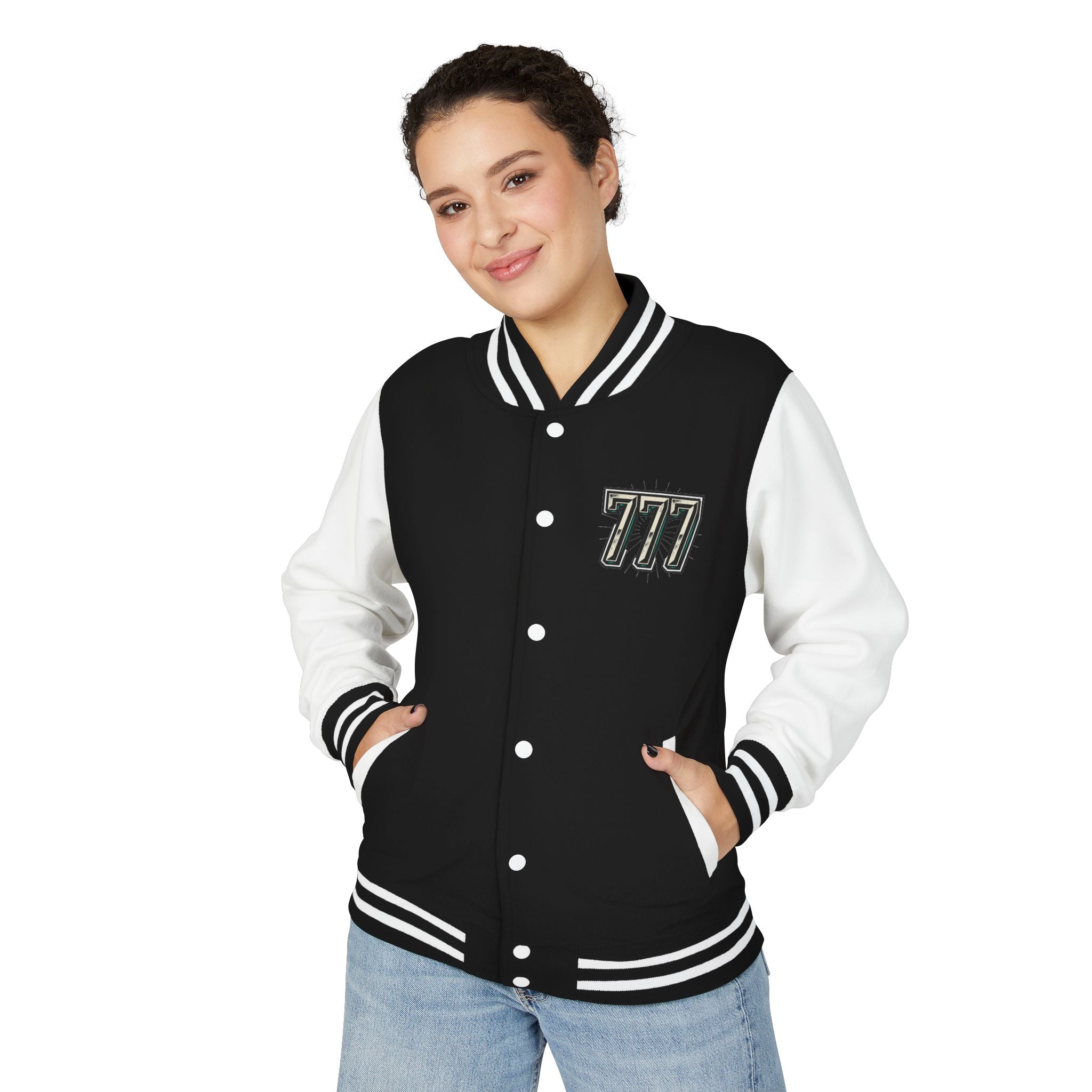 777 Emblem Letterman Jacket | Red White Varsity