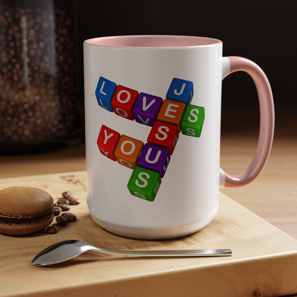 Colorful Letter Blocks 'Jesus Loves You' Mug | Accent Coffee Mug