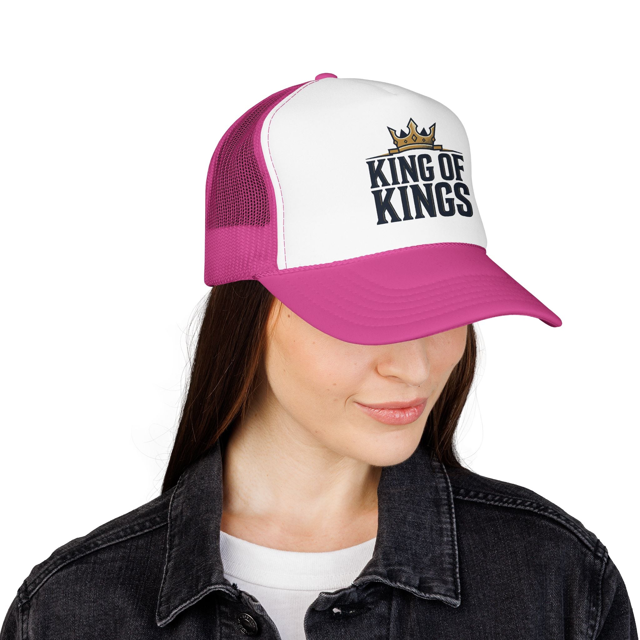King of Kings Trucker Hat – Foam Mesh Baseball Cap with Gold Crown Design