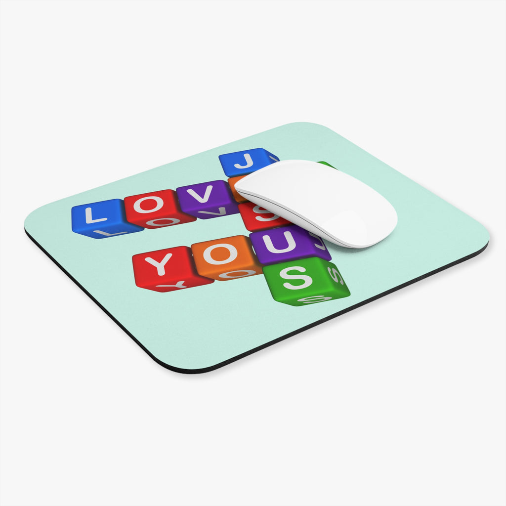 Colorful Letter Blocks Jesus Loves You Mouse Pad | Cute Typography Desk Mat