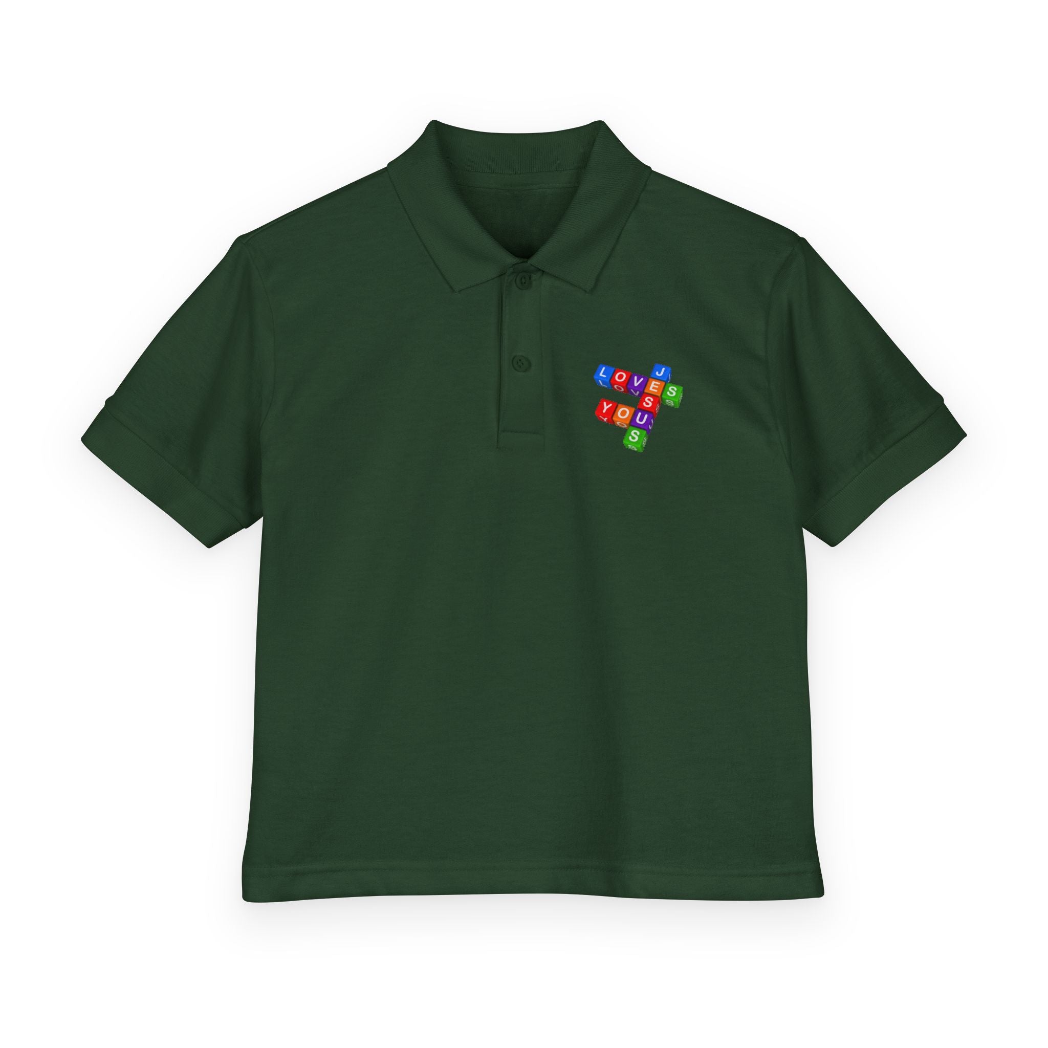 Jesus Loves You cross block design Youth Polo