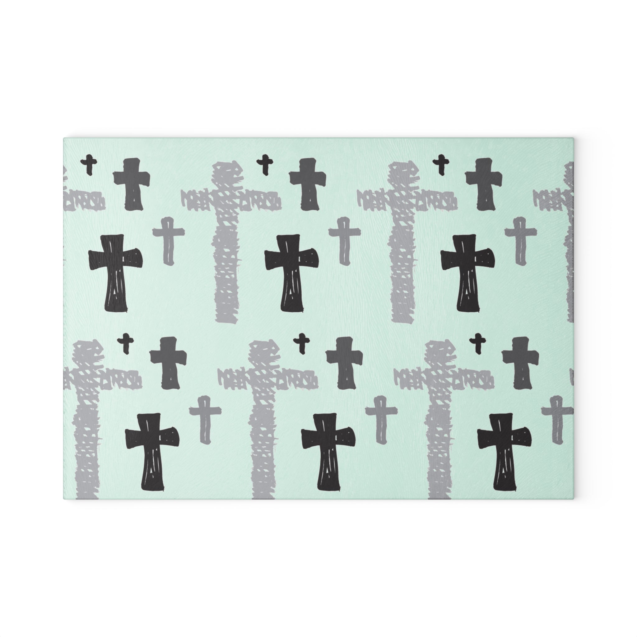Handdrawn Cross Pattern Glass Cutting Board | Religious Kitchen Décor