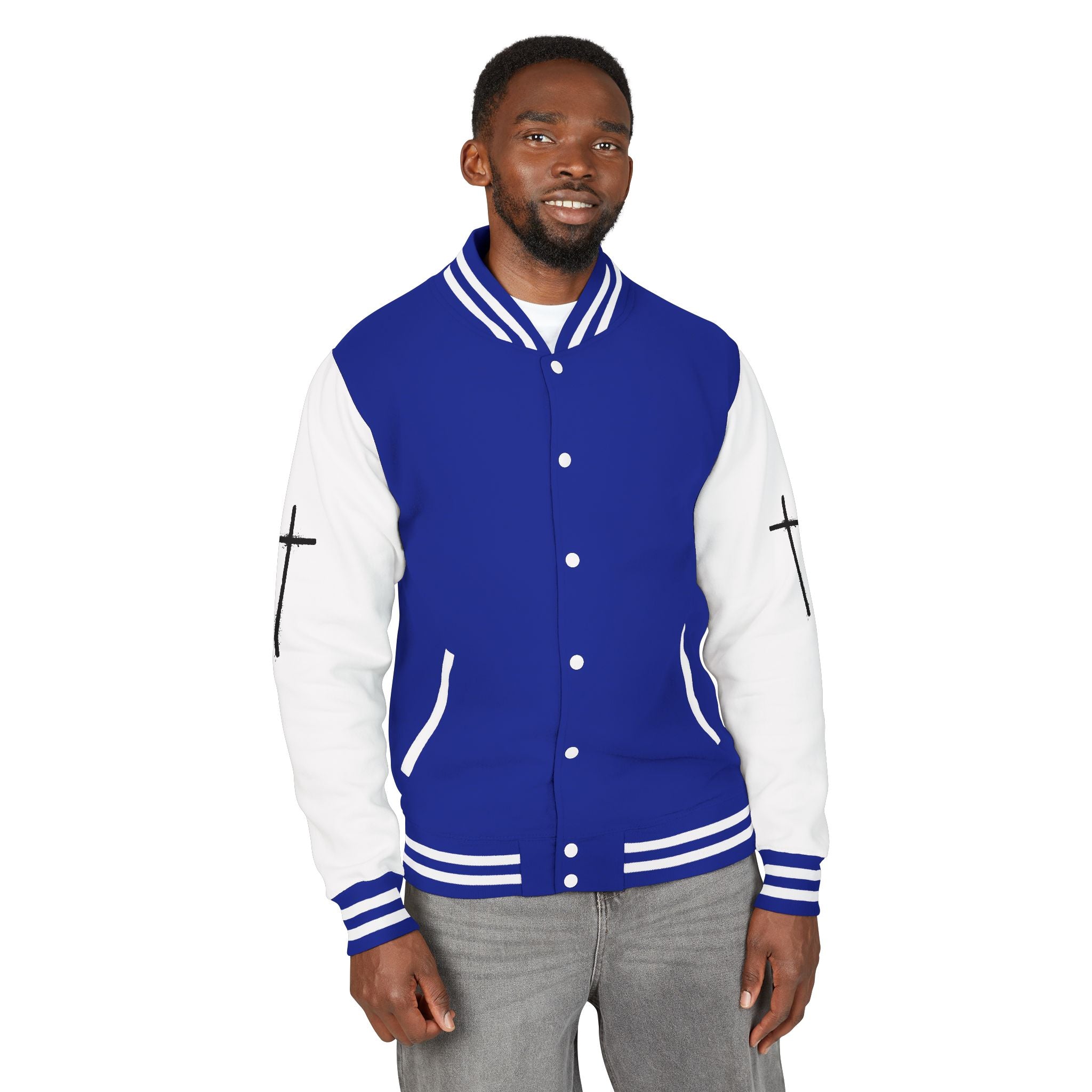 Cross Emblem Letterman Jacket | Red White Varsity