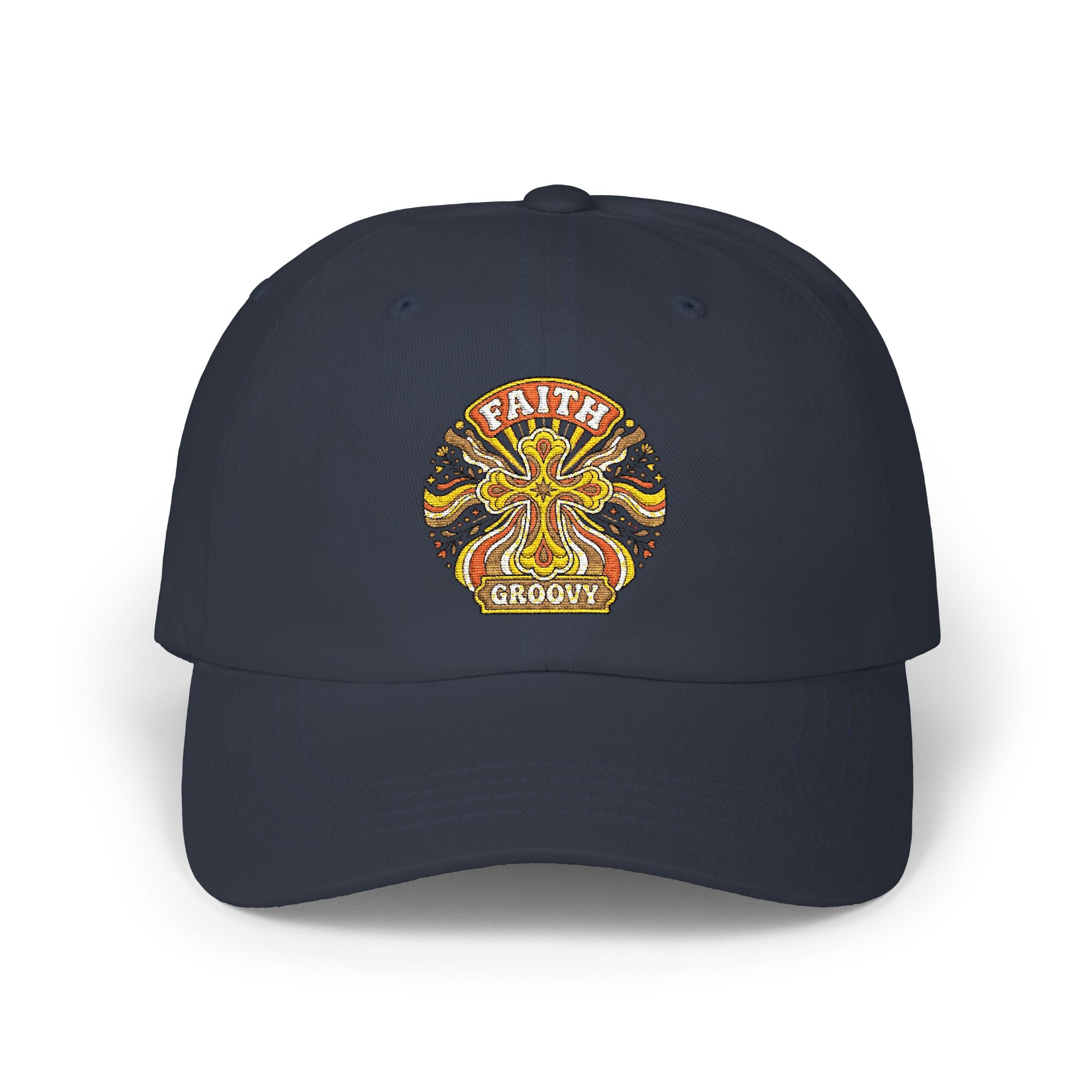 Faith Groovy Dad Cap — Christian Embroidered Baseball Hat